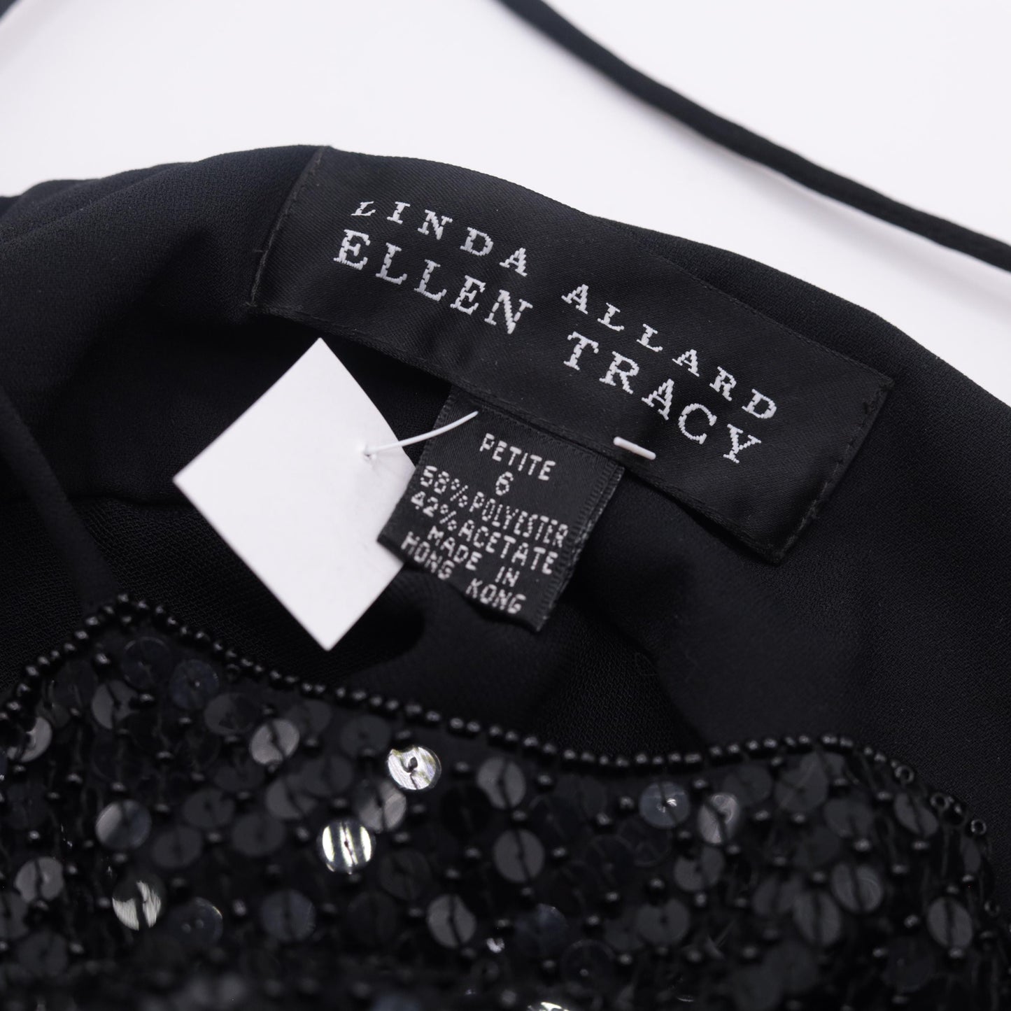 90s Ellen Tracy Black Sequin Mini Dress Spaghetti Strap Empire Waist Extra Small