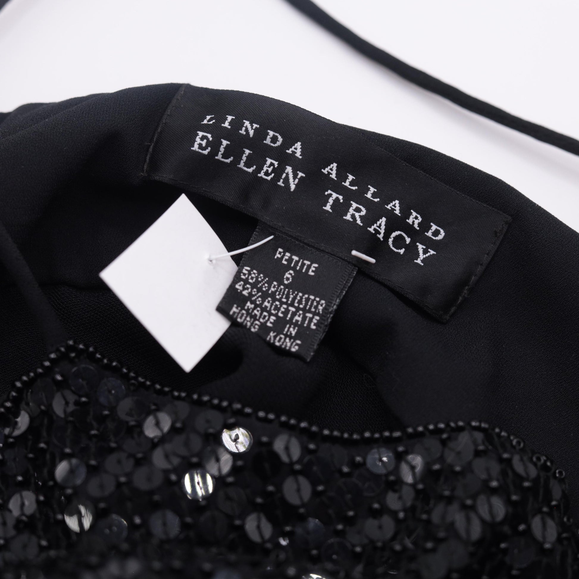 90s Ellen Tracy Black Sequin Mini Dress Spaghetti Strap Empire Waist Extra Small