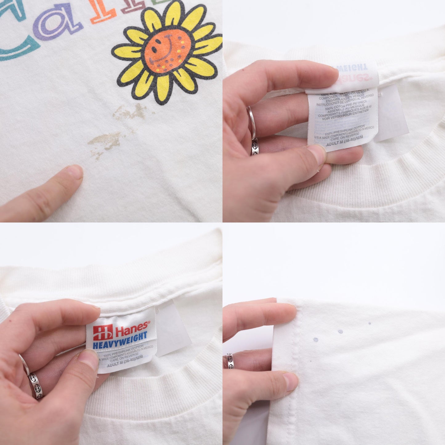 90s California Smiley Daisy Graphic Crop Top White Cotton Medium