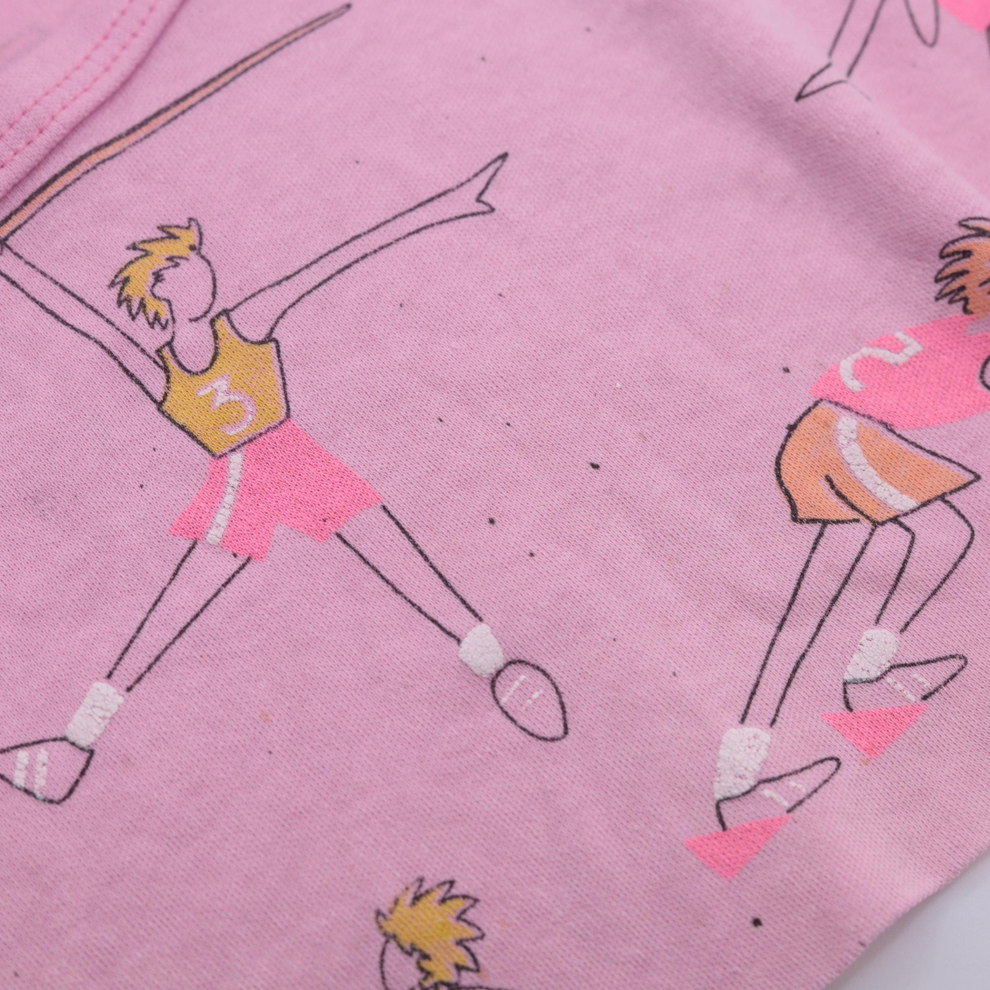 80s Track and Field Crop Top Pink Graphic Tee Cartoon Runners Small