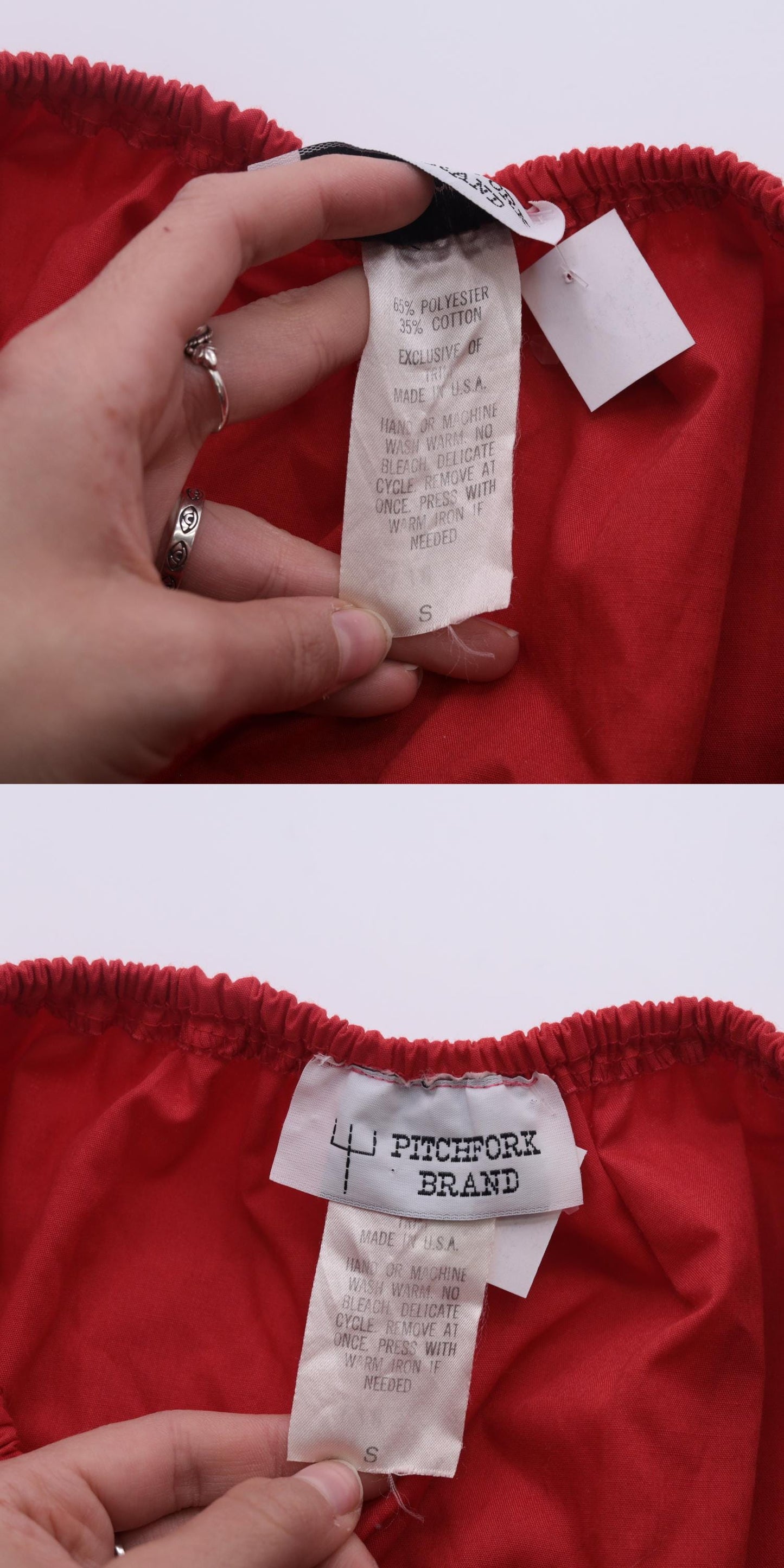 80s Red Peasant Blouse Puff Sleeve Elastic Neckline Small S