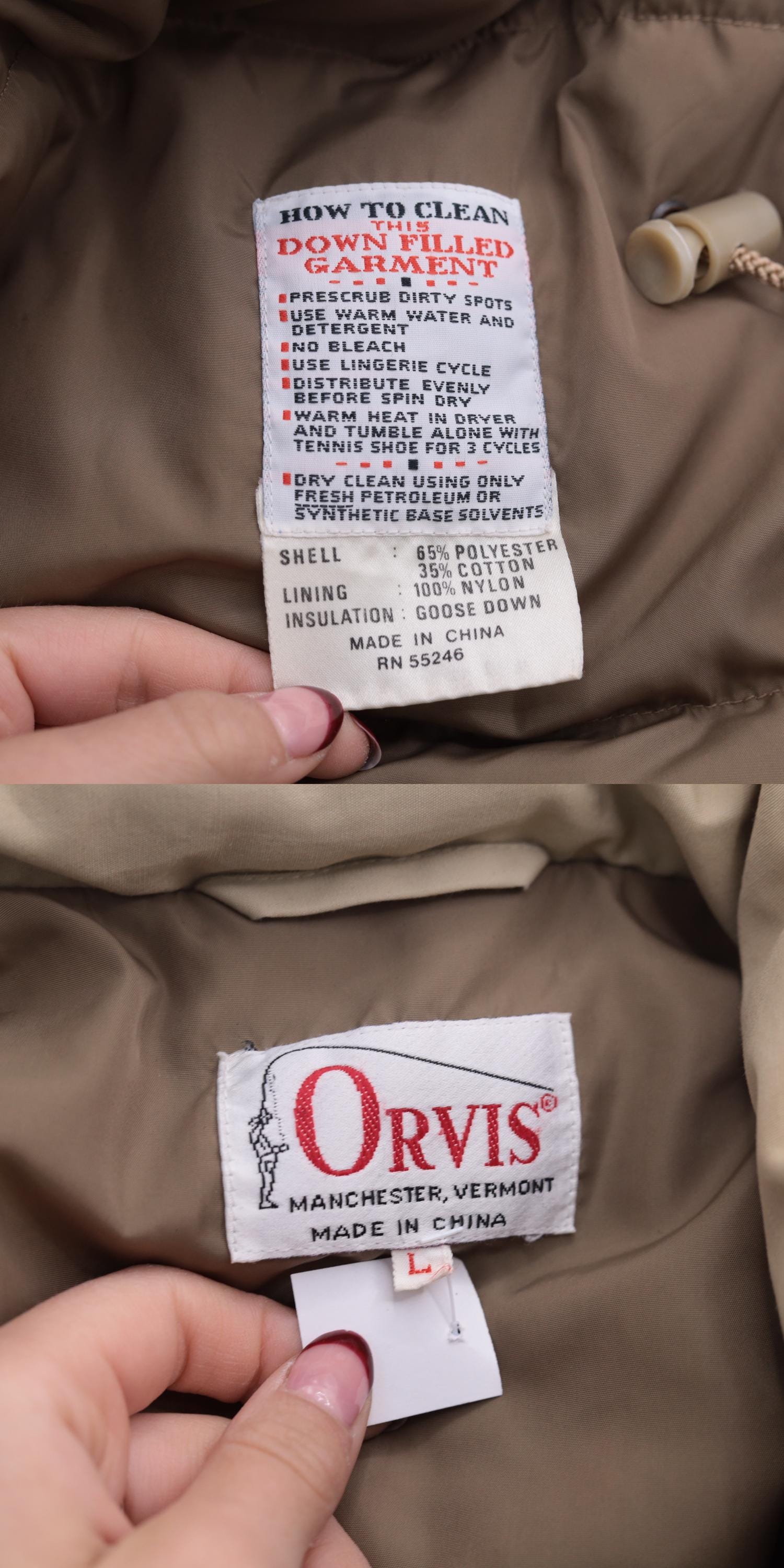 80s Orvis Tan Down Puffer Vest Goose Down Sleeveless Jacket Large