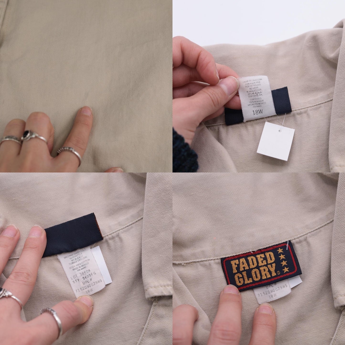 90s Faded Glory Khaki Shirt Dress Cotton Twill Mini Tan XL