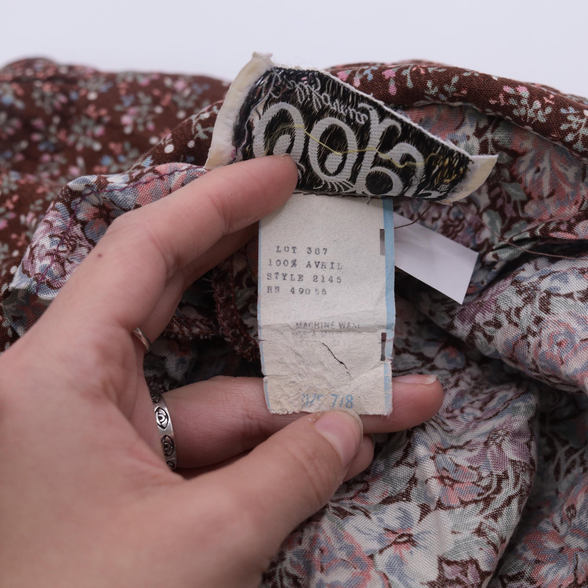 70s Oops California Floral Peasant Midi Dress Brown Pink Necktie Small