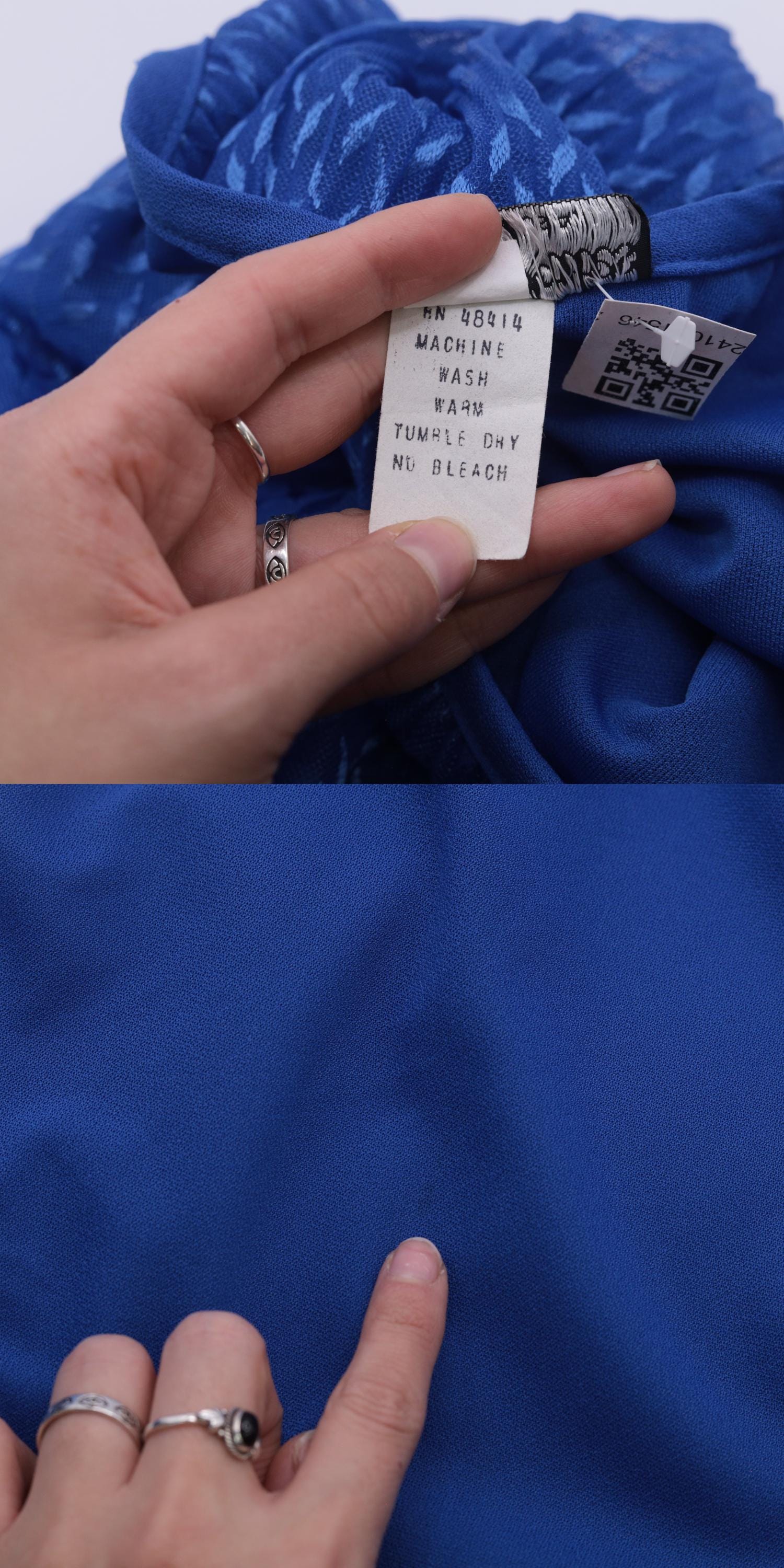 80s Royal Blue Midi Dress Puff Sleeve High Waist Pleated Bodice Small
