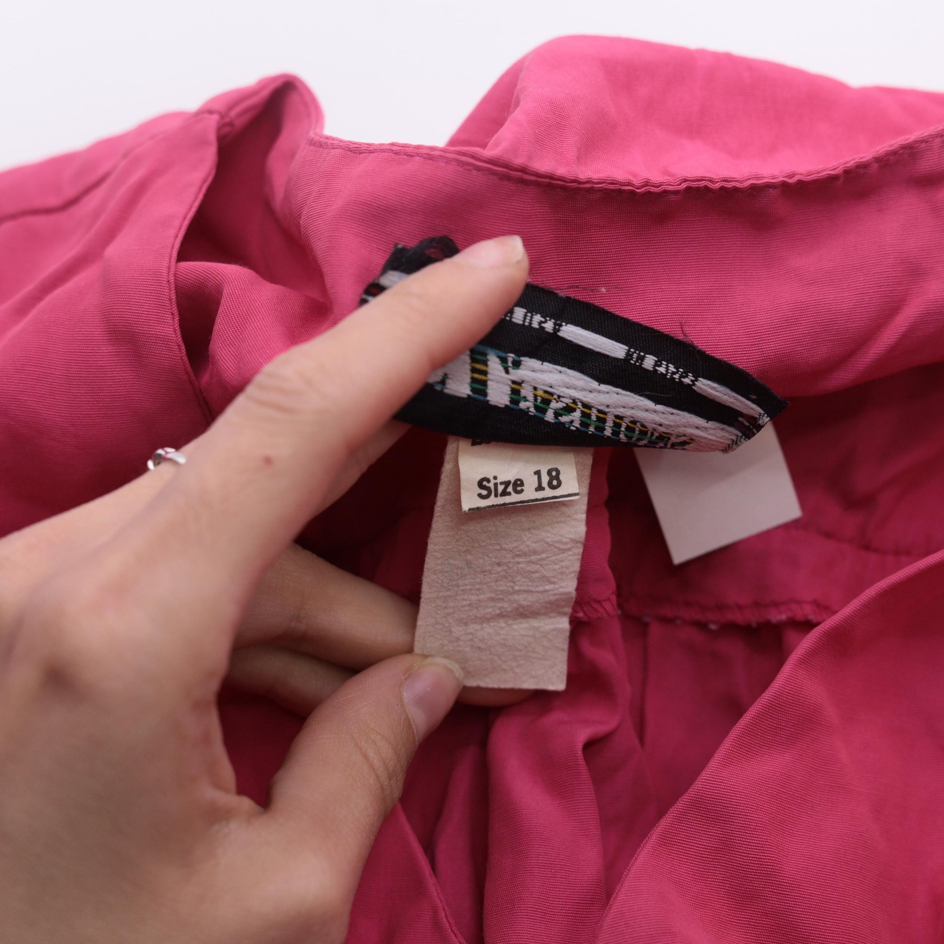 80s S.L. Fashions Hot Pink Button-Up Midi Dress V-Neck Long Sleeve Large