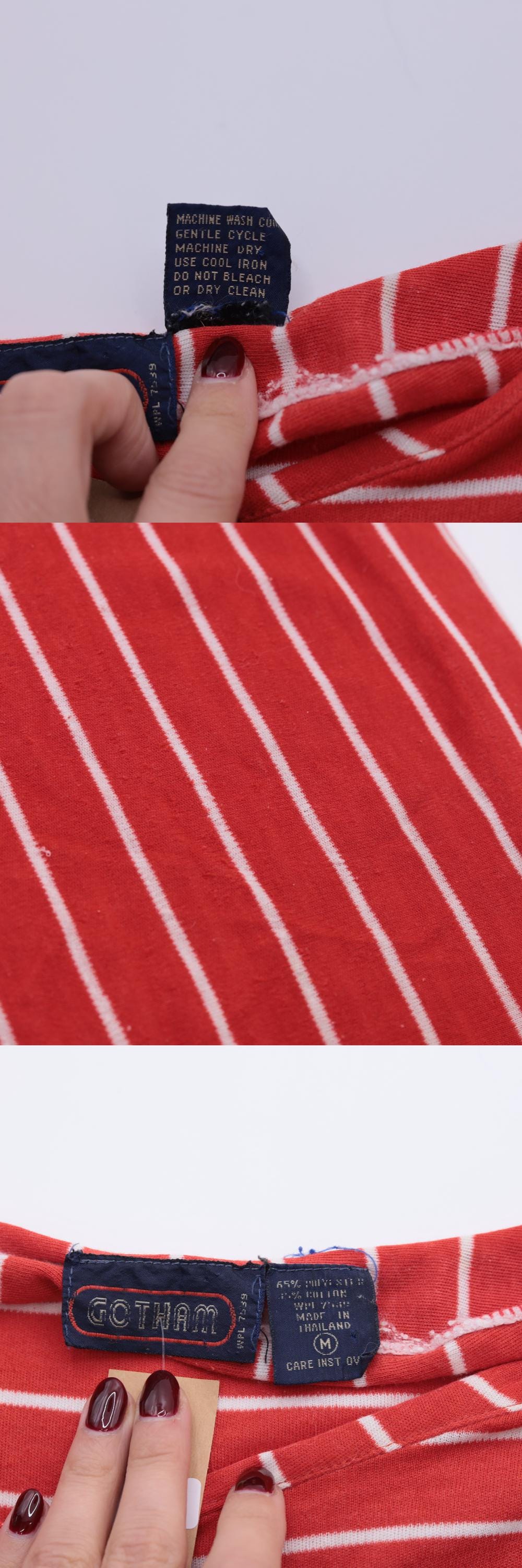 80s Red White Striped Cap Sleeve T-Shirt Gotham Vintage Small