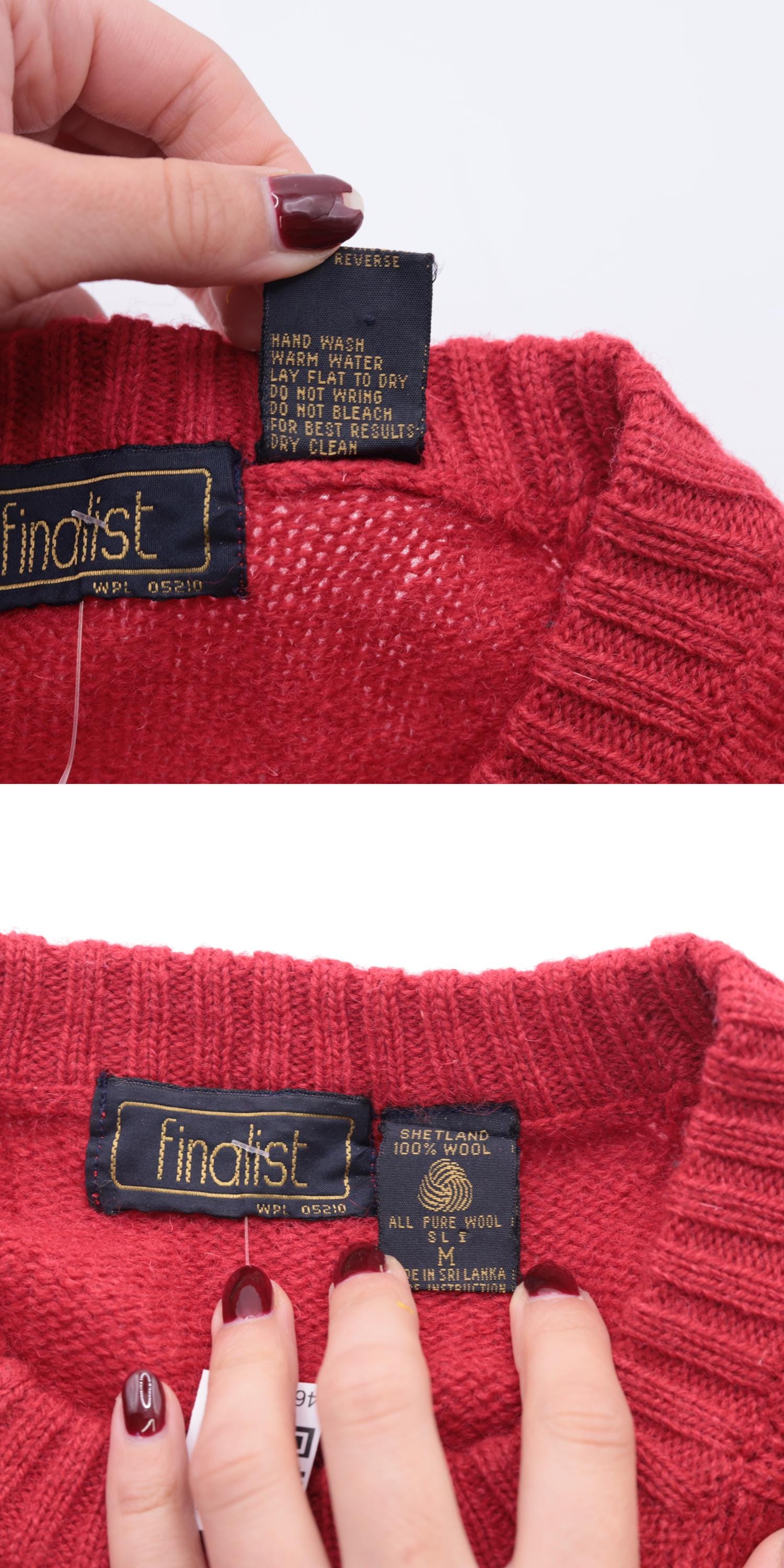 80s Red Wool Crewneck Sweater Plain Knit Pullover Medium M