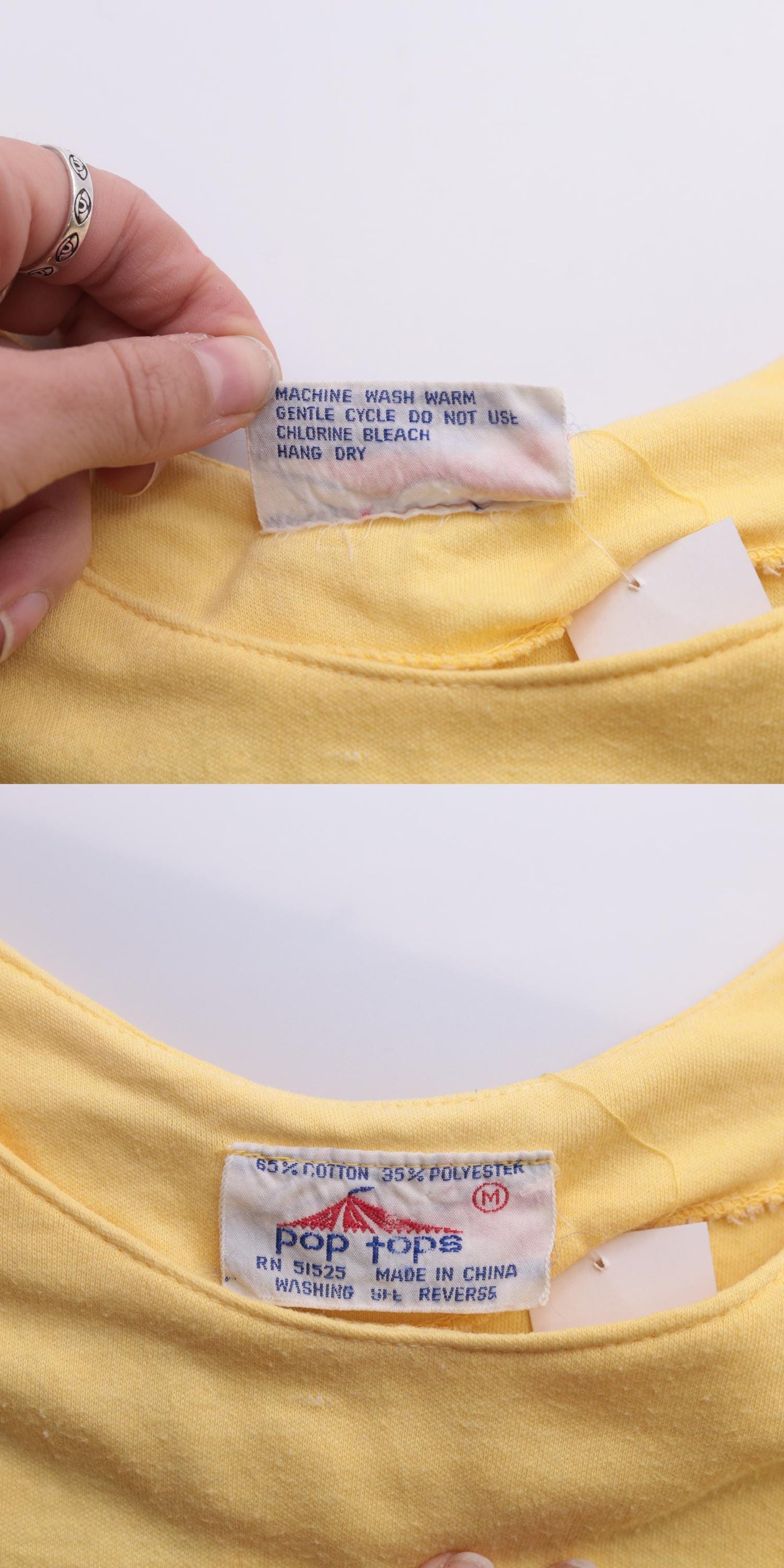 80s Yellow Asymmetric Hem Cap Sleeve Crop Top Cotton Blend Small S