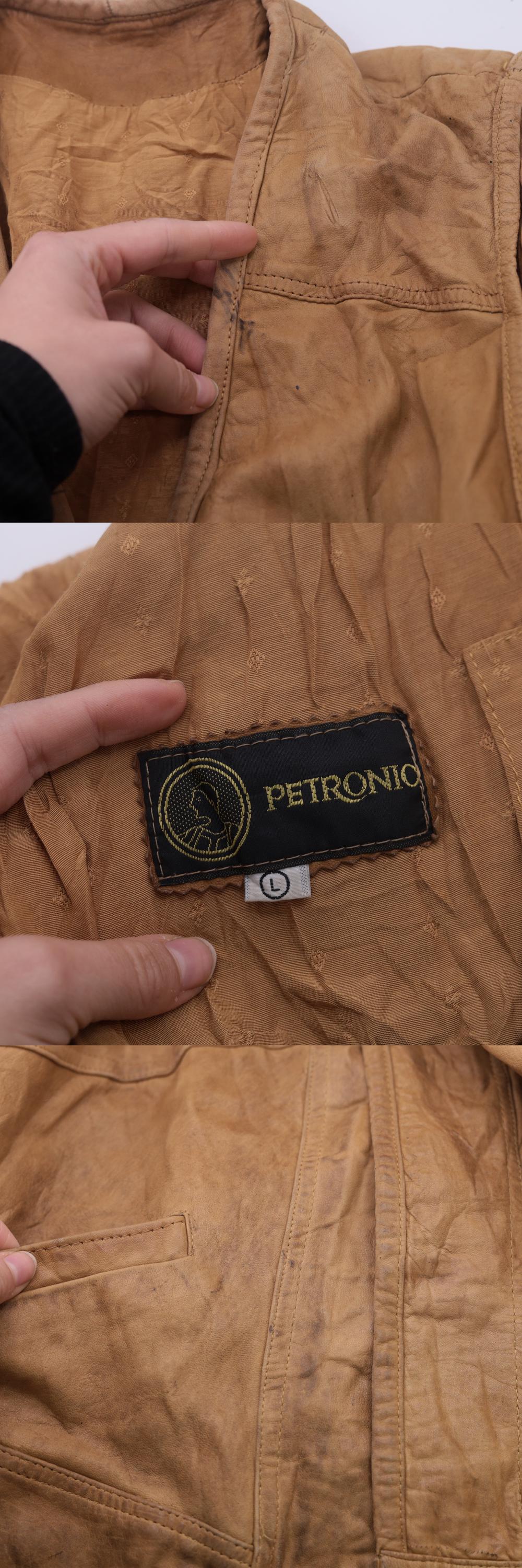 80s Petronio Tan Leather Vest Open Front Utility Large