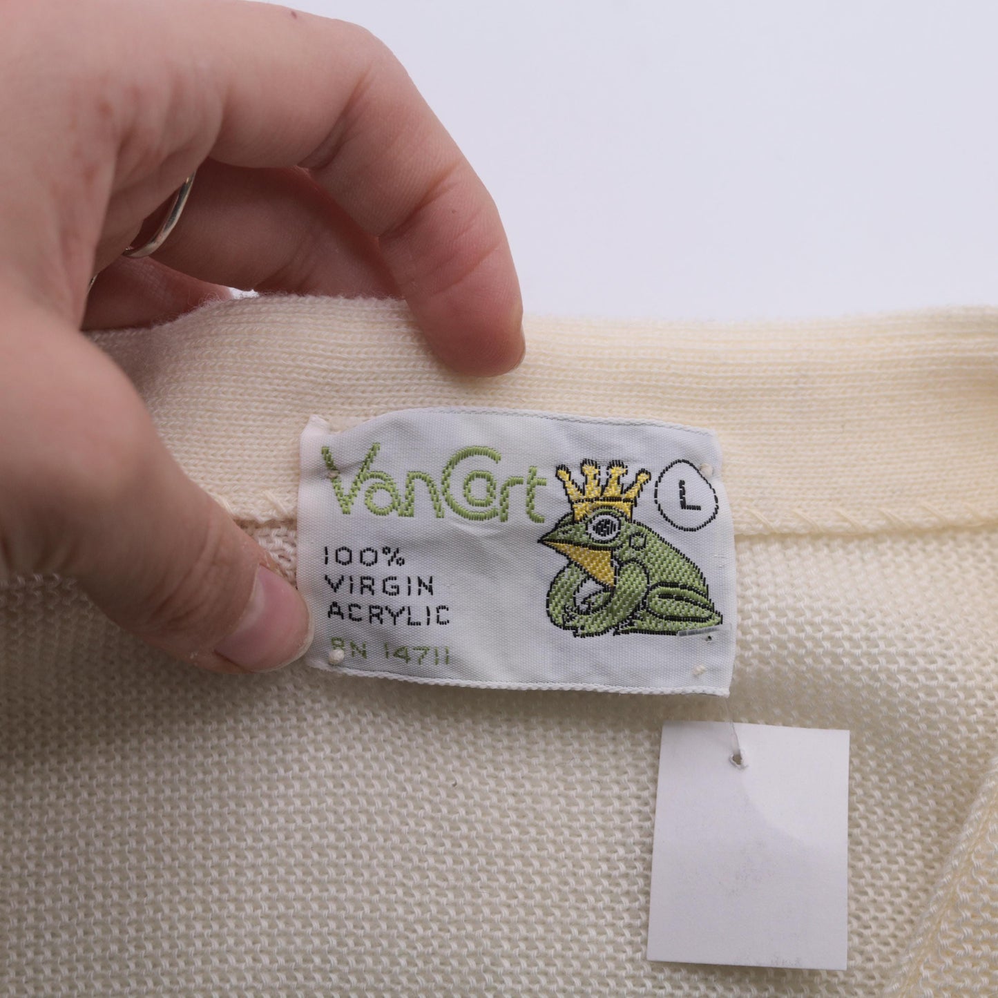 80s Van Cort Cream Cardigan Sweater Crowned Frog Emblem V-Neck Large L
