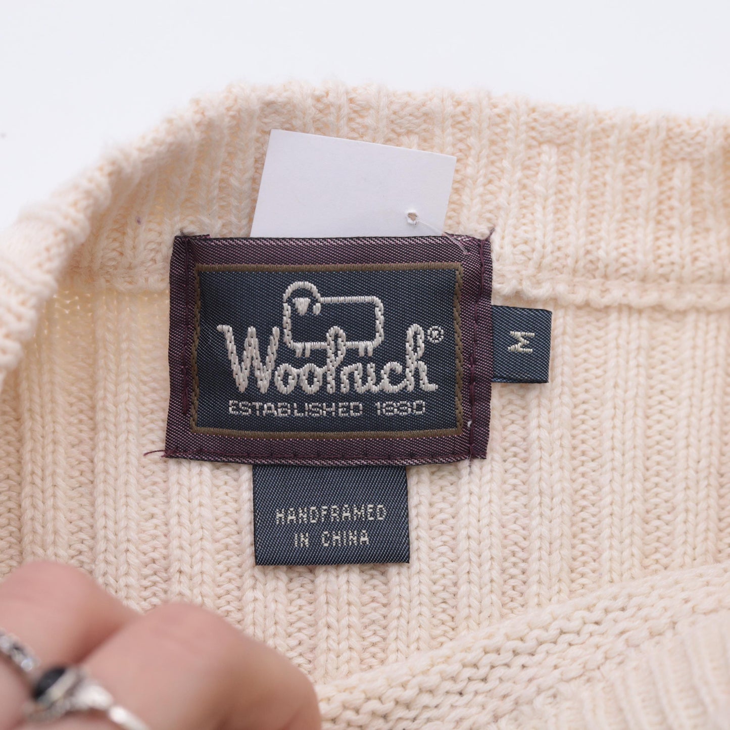 90s Woolrich Cream Knit Floral Sheer Stripe Pullover Crew Neck Medium M
