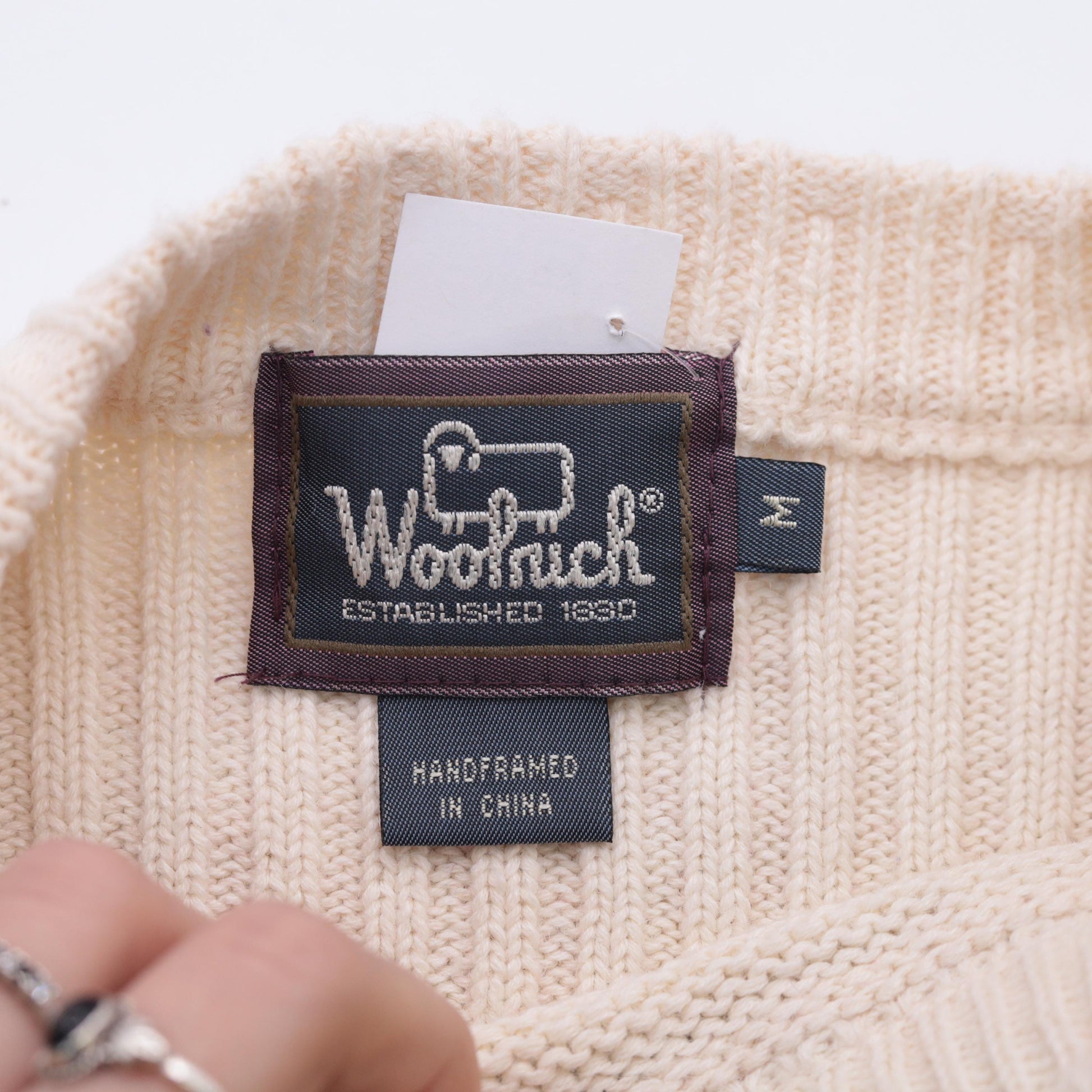 90s Woolrich Cream Knit Floral Sheer Stripe Pullover Crew Neck Medium M