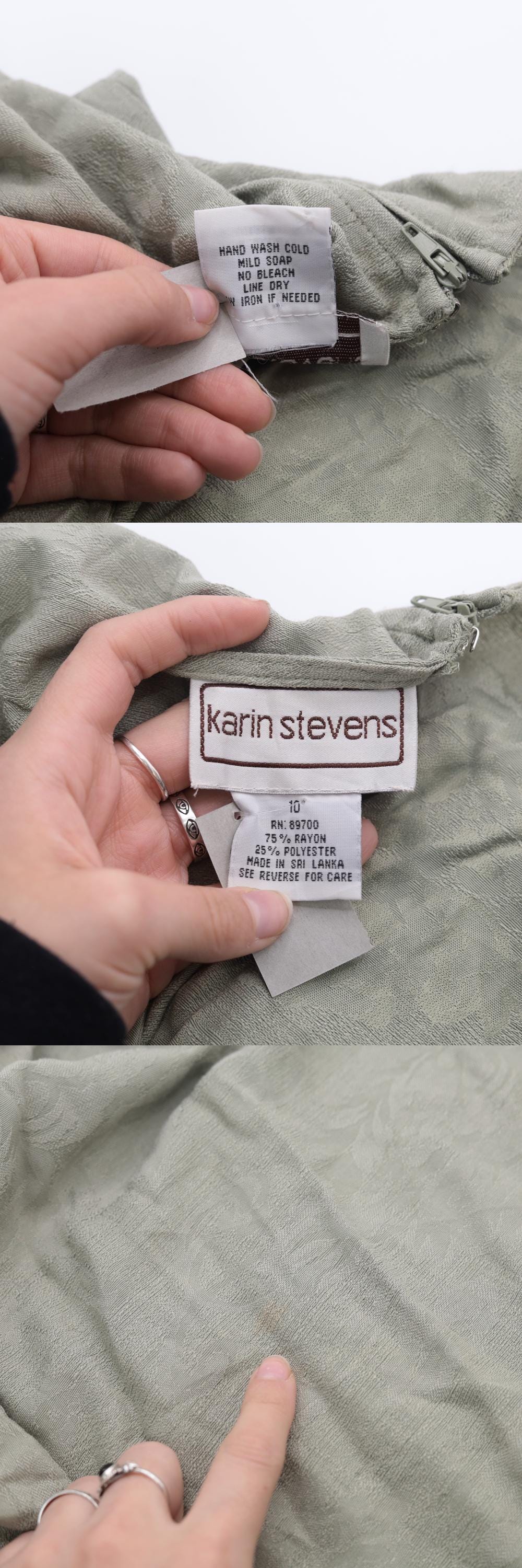 90s Karin Stevens Floral Jacquard Mini Dress Olive Green Sleeveless Small