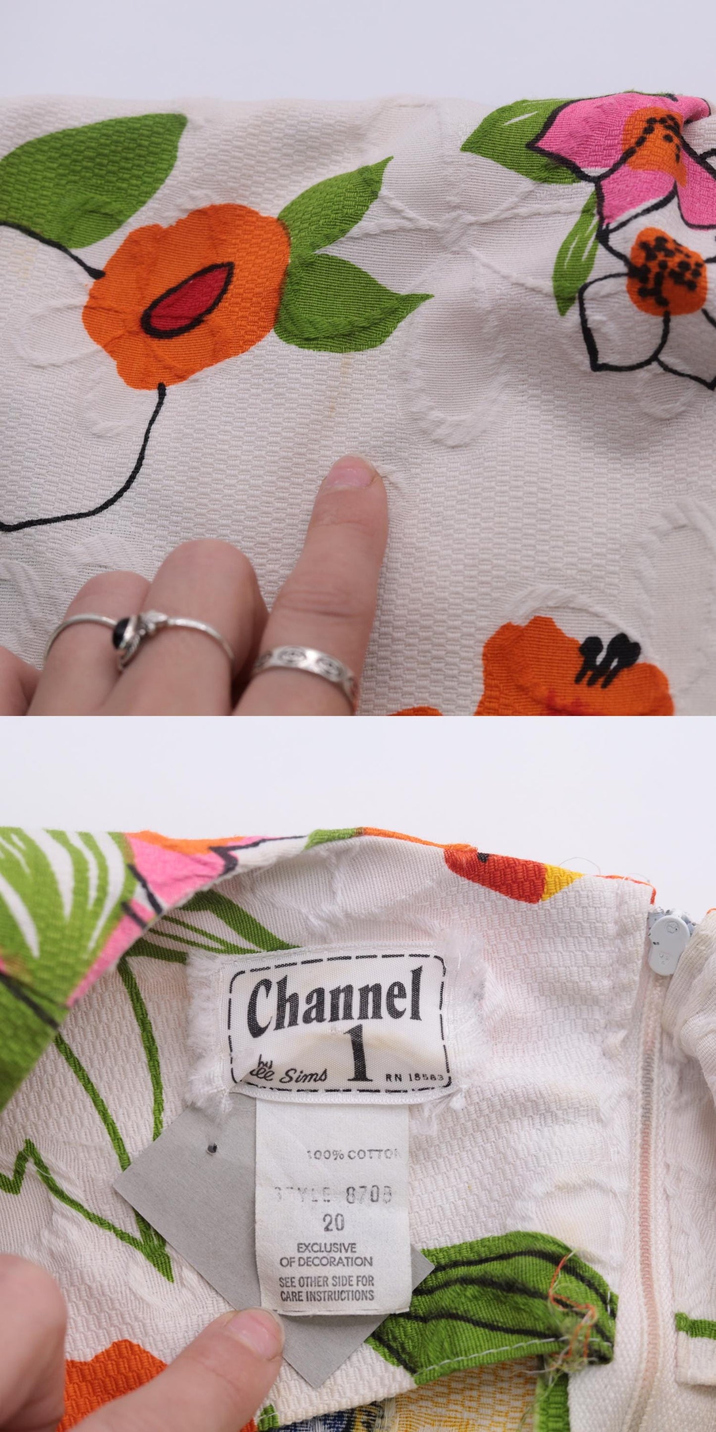 1960s Mod Floral A-Line Dress White Yellow Orange Green Sleeveless Large
