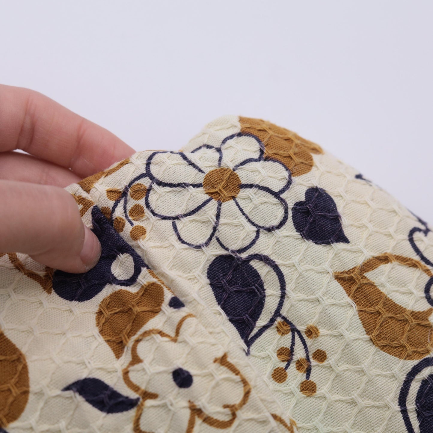 60s Mod Floral Mini Shift Dress Cream Blue Brown Honeycomb Small S
