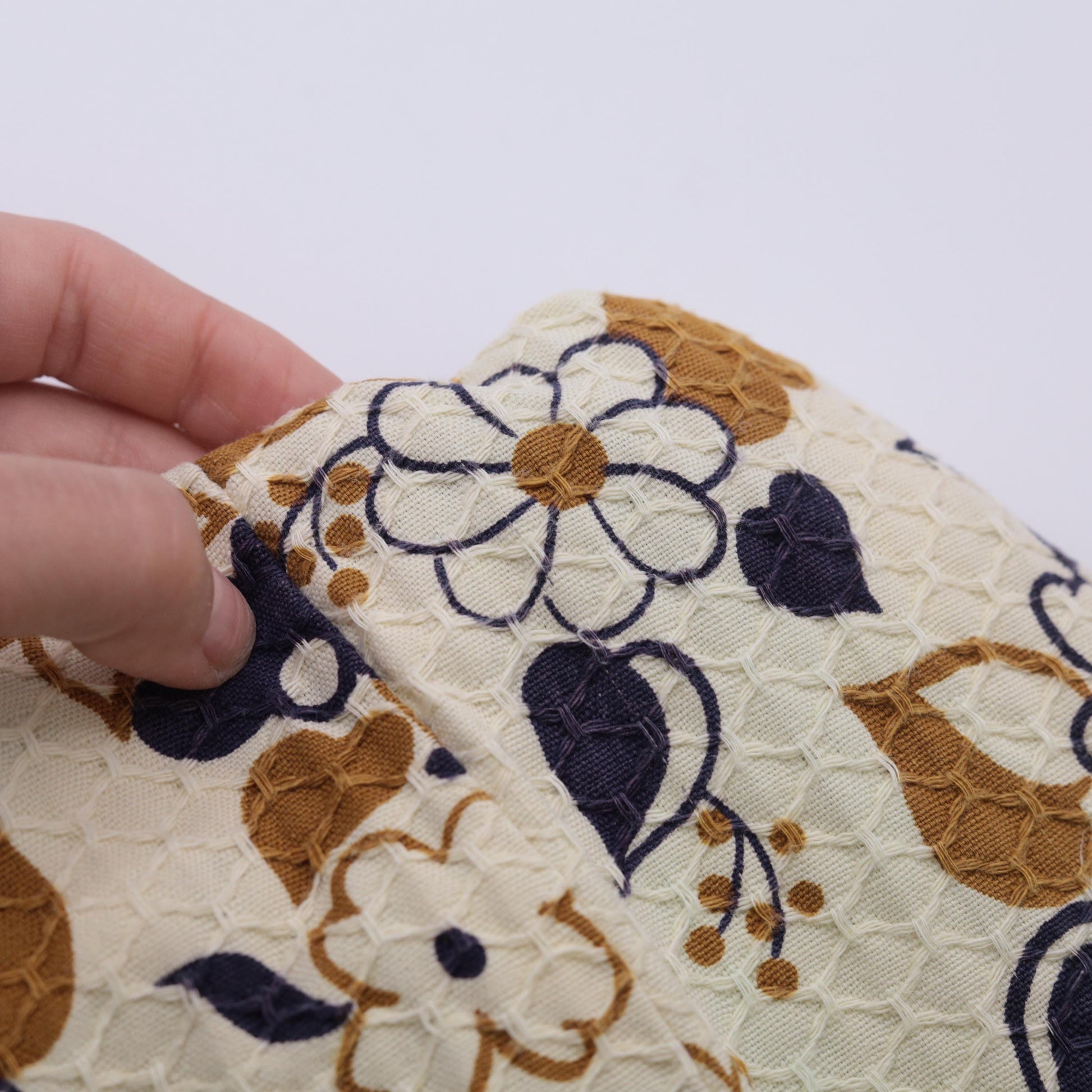 60s Mod Floral Mini Shift Dress Cream Blue Brown Honeycomb Small S
