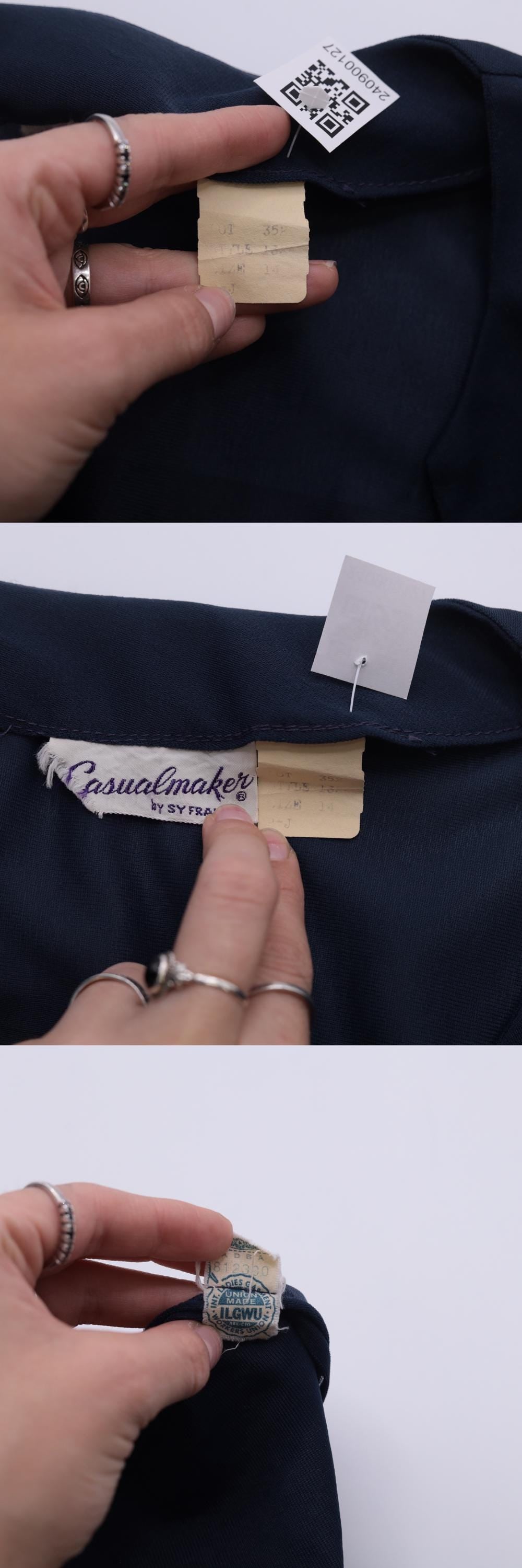 60s Navy Shirtdress Pleated Midi Button-Up High Waist Small