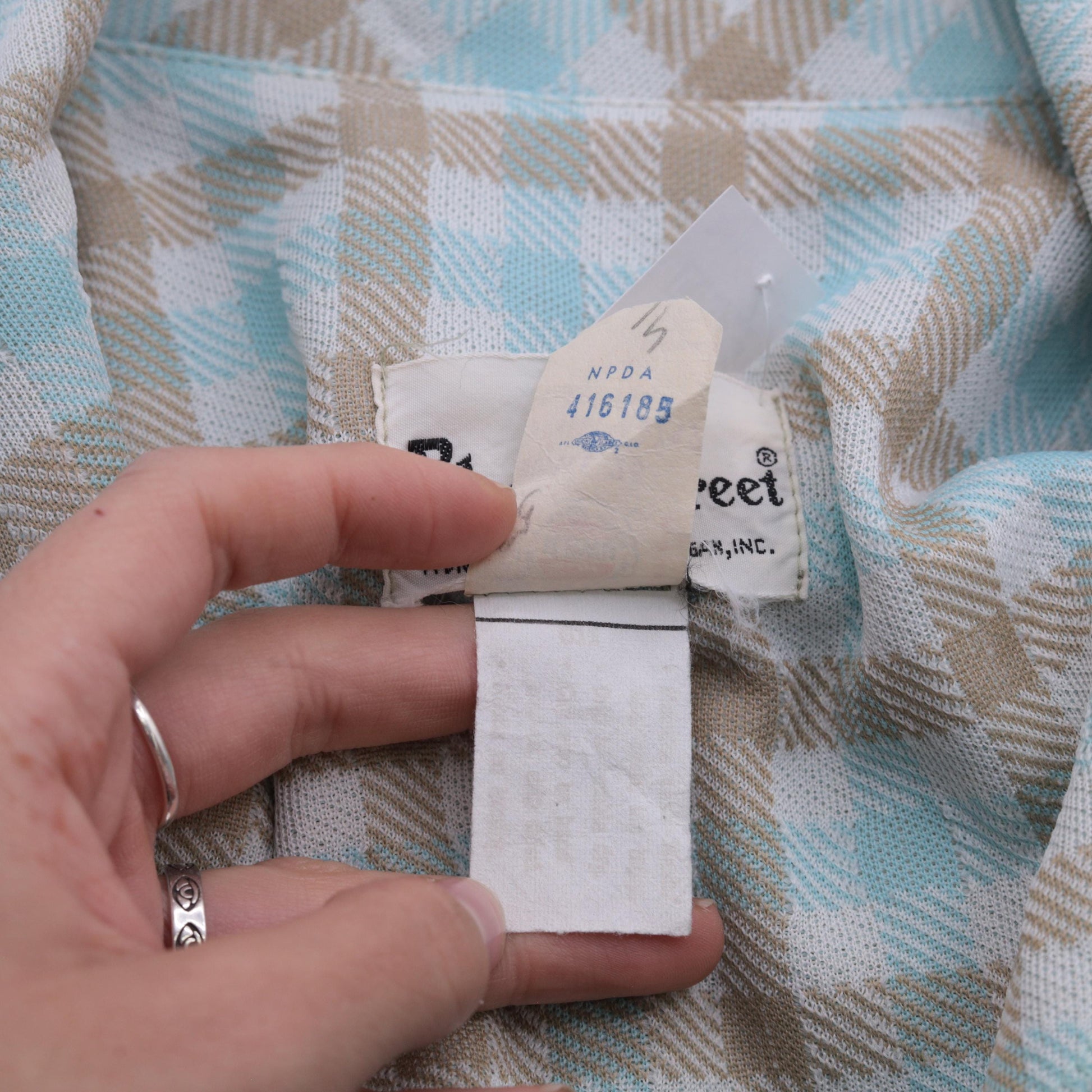 70s Aqua Blue Checkered Collar Blazer Button-Up Jacket Medium