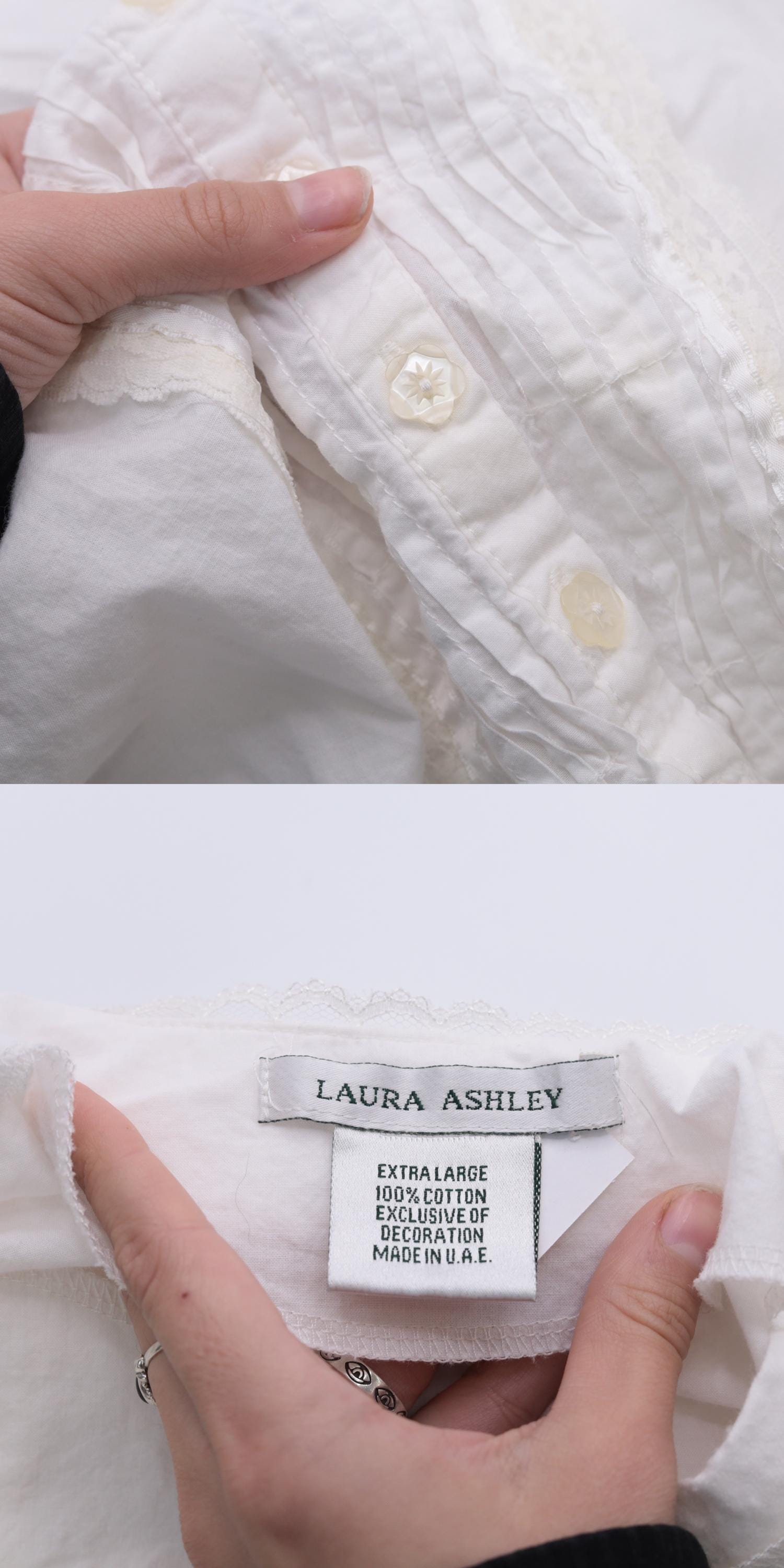 90s Laura Ashley White Cotton Nightgown Pintuck Lace Spaghetti Strap Large
