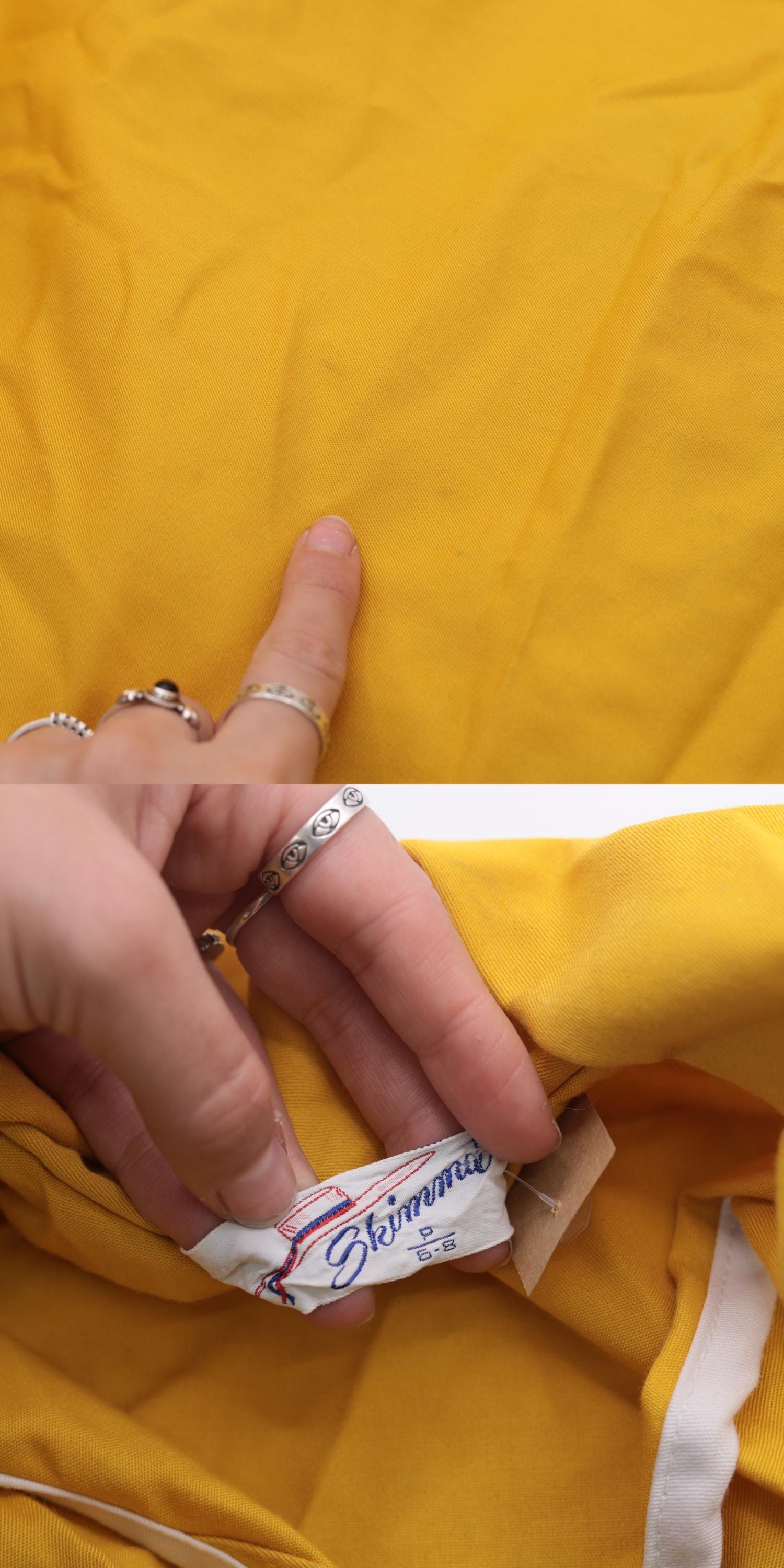70s Yellow Shift Dress White Trim V-Neck Wrap Mini Sleeveless Small