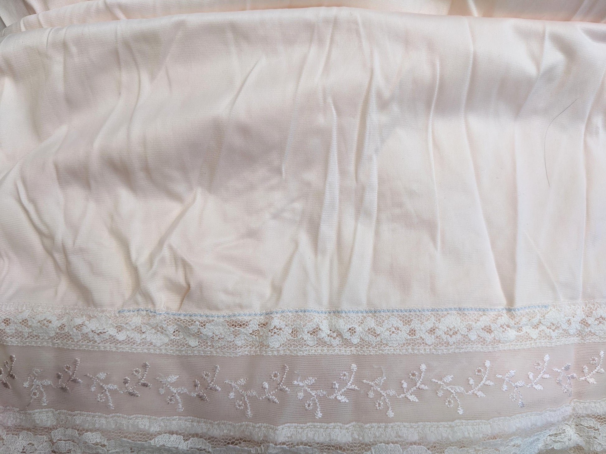 70s Adonna Pink Lace Slip Dress Empire Waist Spaghetti Strap Mini Extra Small