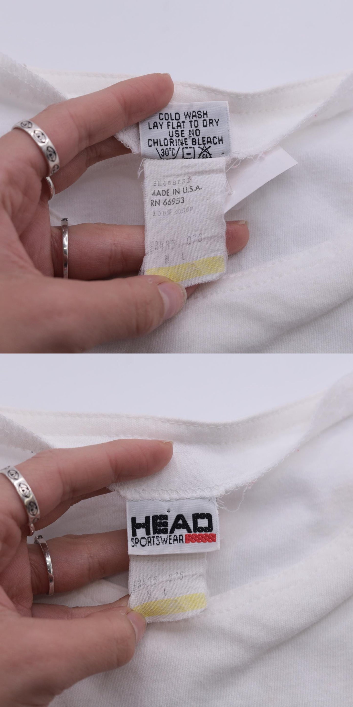 80s Head Tennis T-Shirt White Pink Colour Block V-Neck Medium M