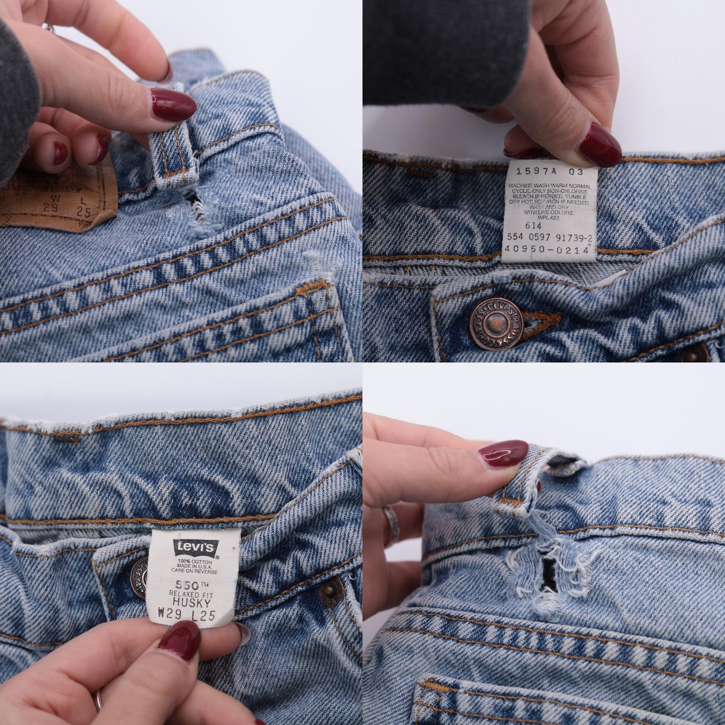 90s Levi's 550 Blue Denim Cutoff Shorts Low Rise Frayed Small