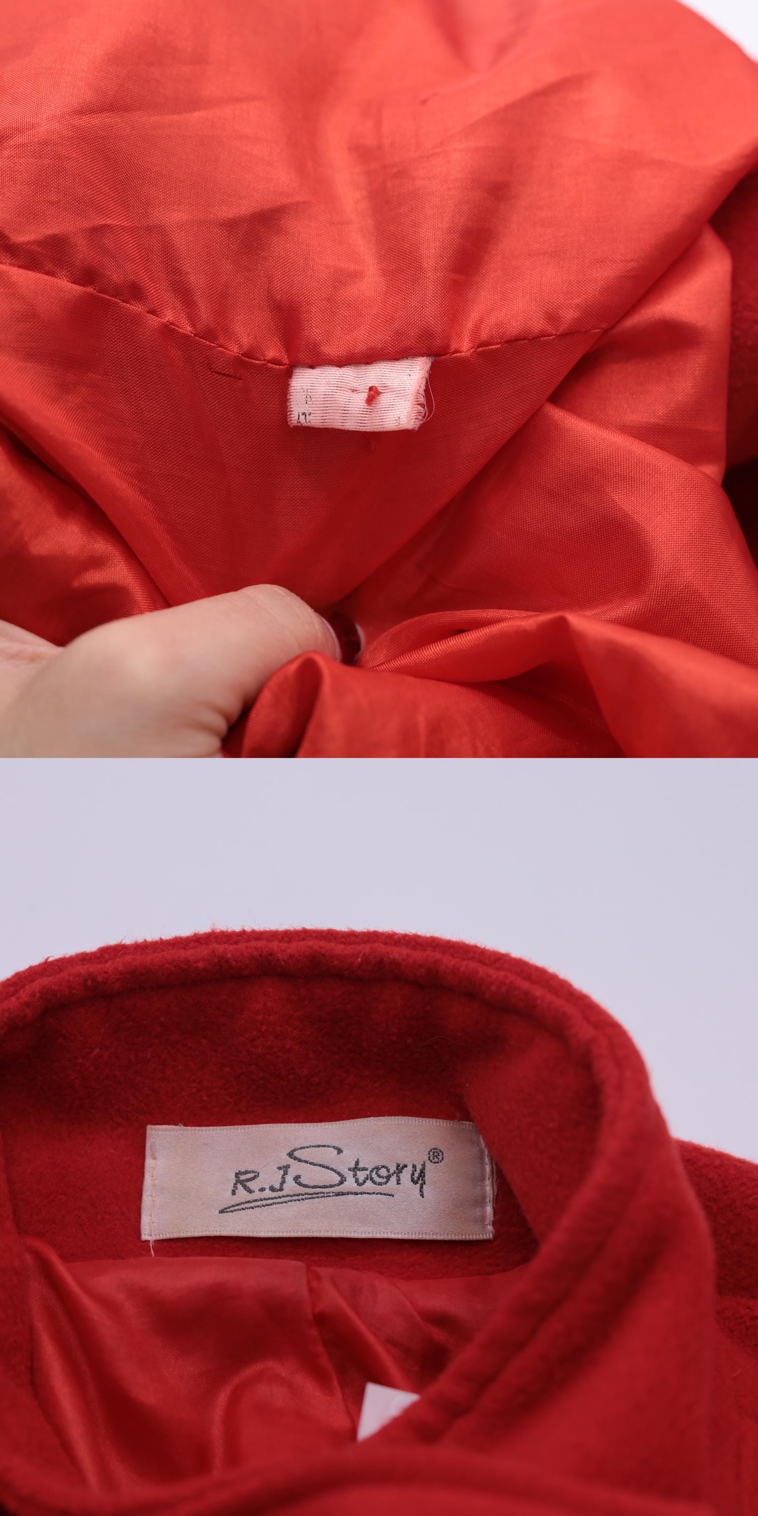 90s Red Wool Peacoat Double Breasted Princess Seams XXS