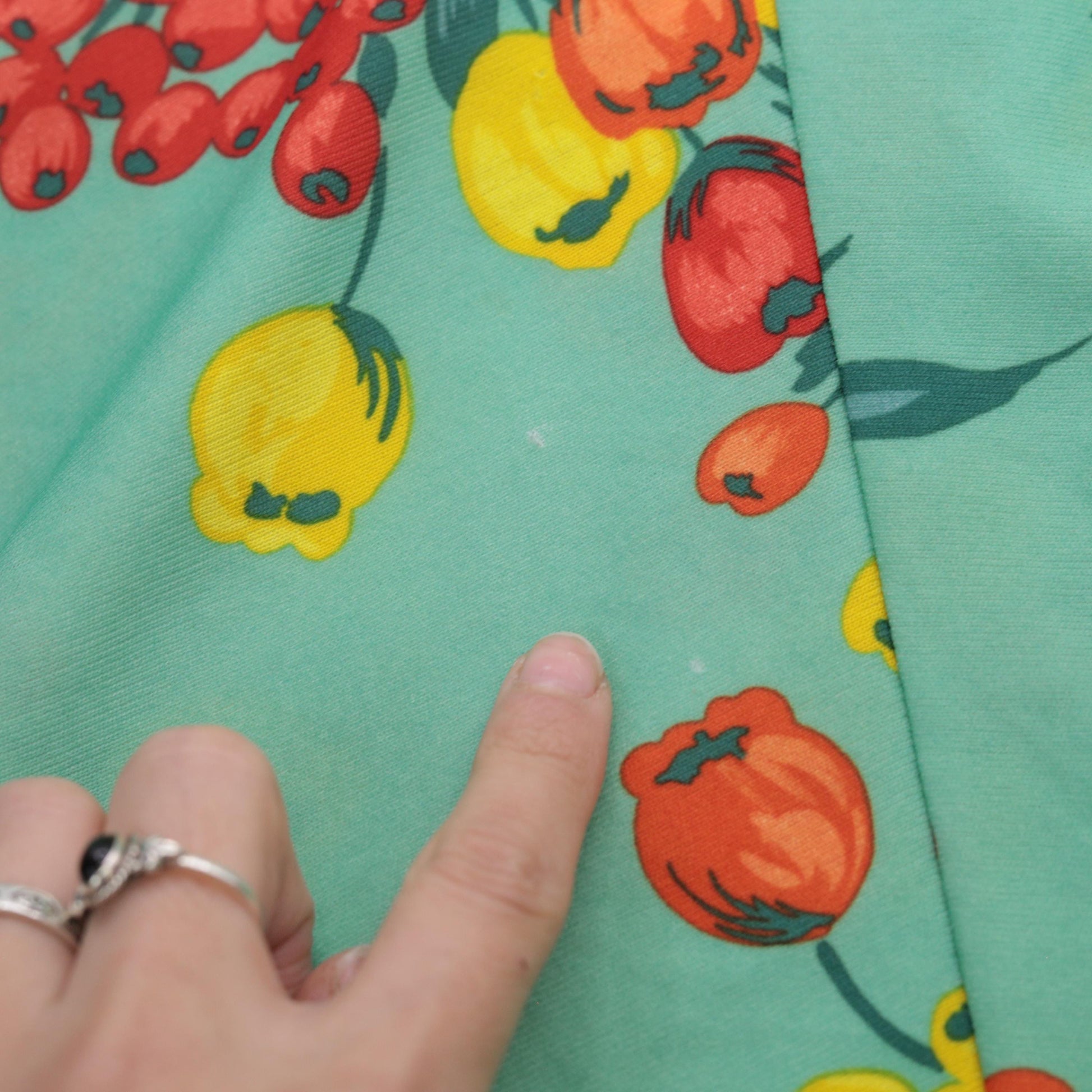 70s Green Floral Midi Skirt High Waisted A-Line Small