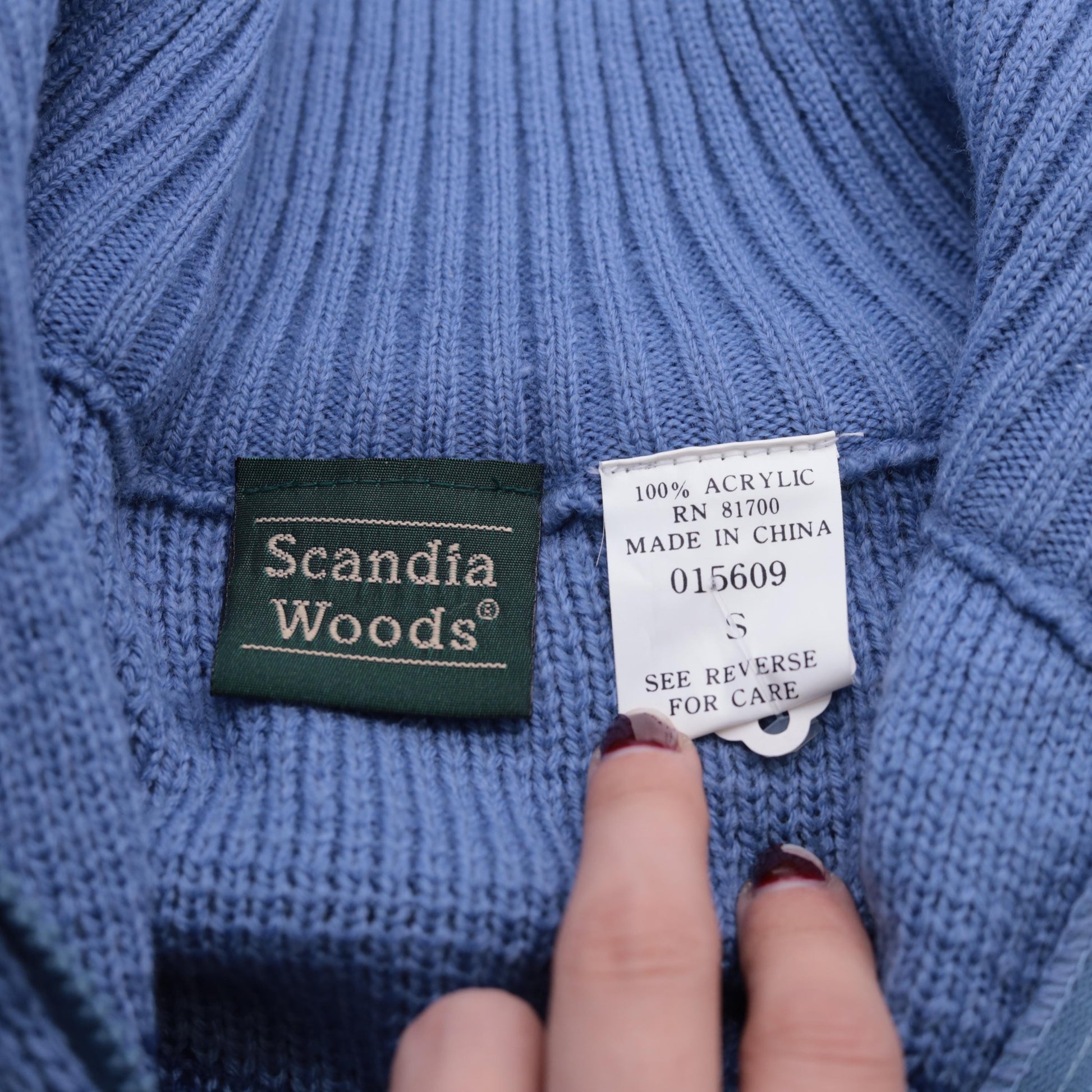 Y2K Fair Isle Reindeer Cardigan Blue Nordic Zip Knit Small S