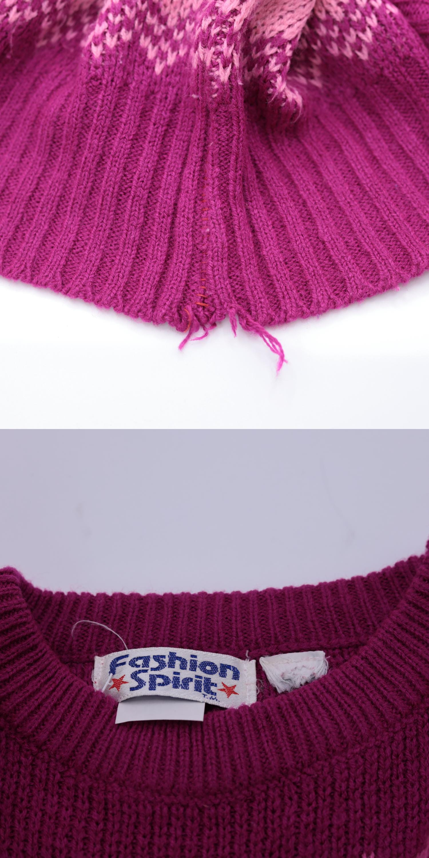 80s Pink Fair Isle Puff Sleeve Sweater Nordic Knit Small