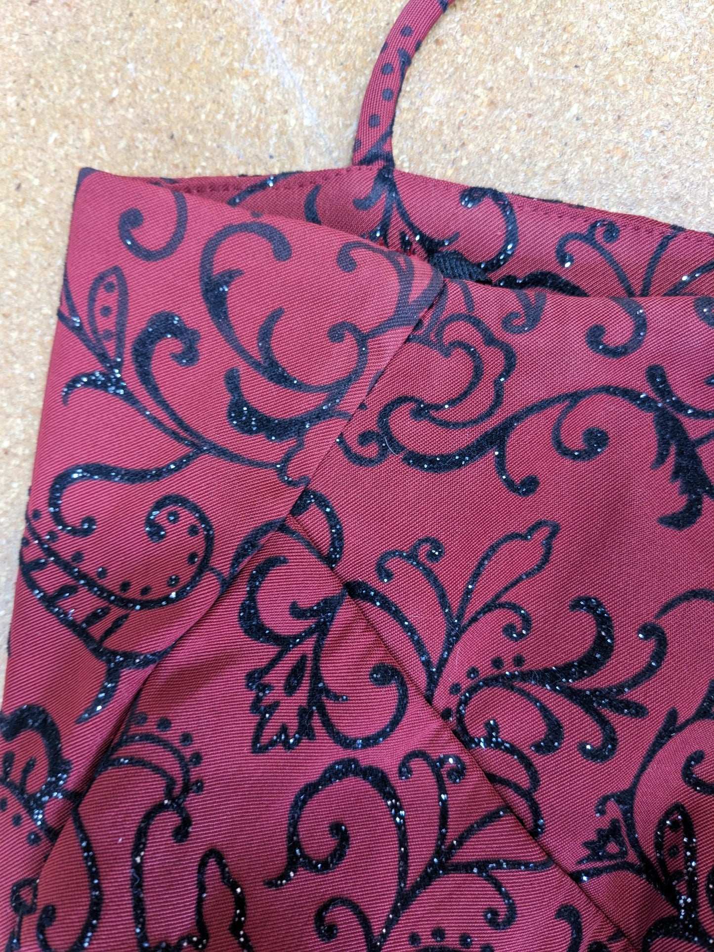 90s La Belle Red Floral Midi Dress Glittery Flocked Empire Waist Medium