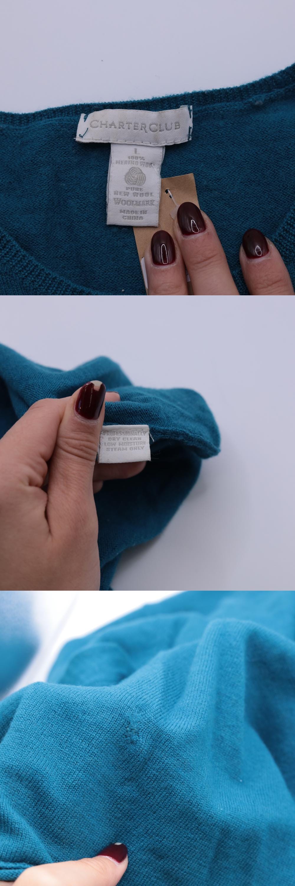Charter Club Teal Argyle Wool Pullover Crewneck Sweater Large L