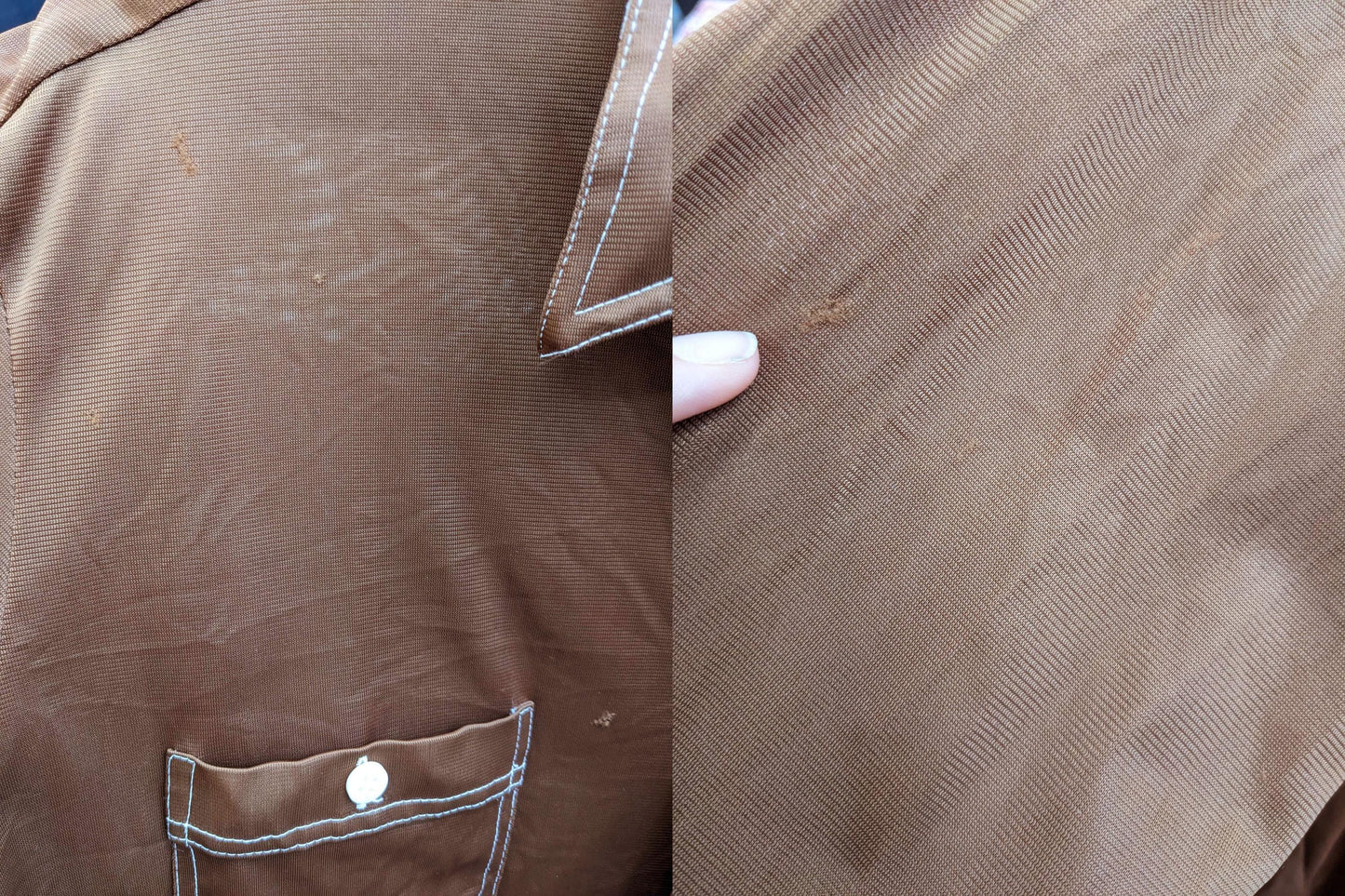 70s Mohawk Brown Dagger Collar Shirt Topstitch Long Sleeve Large