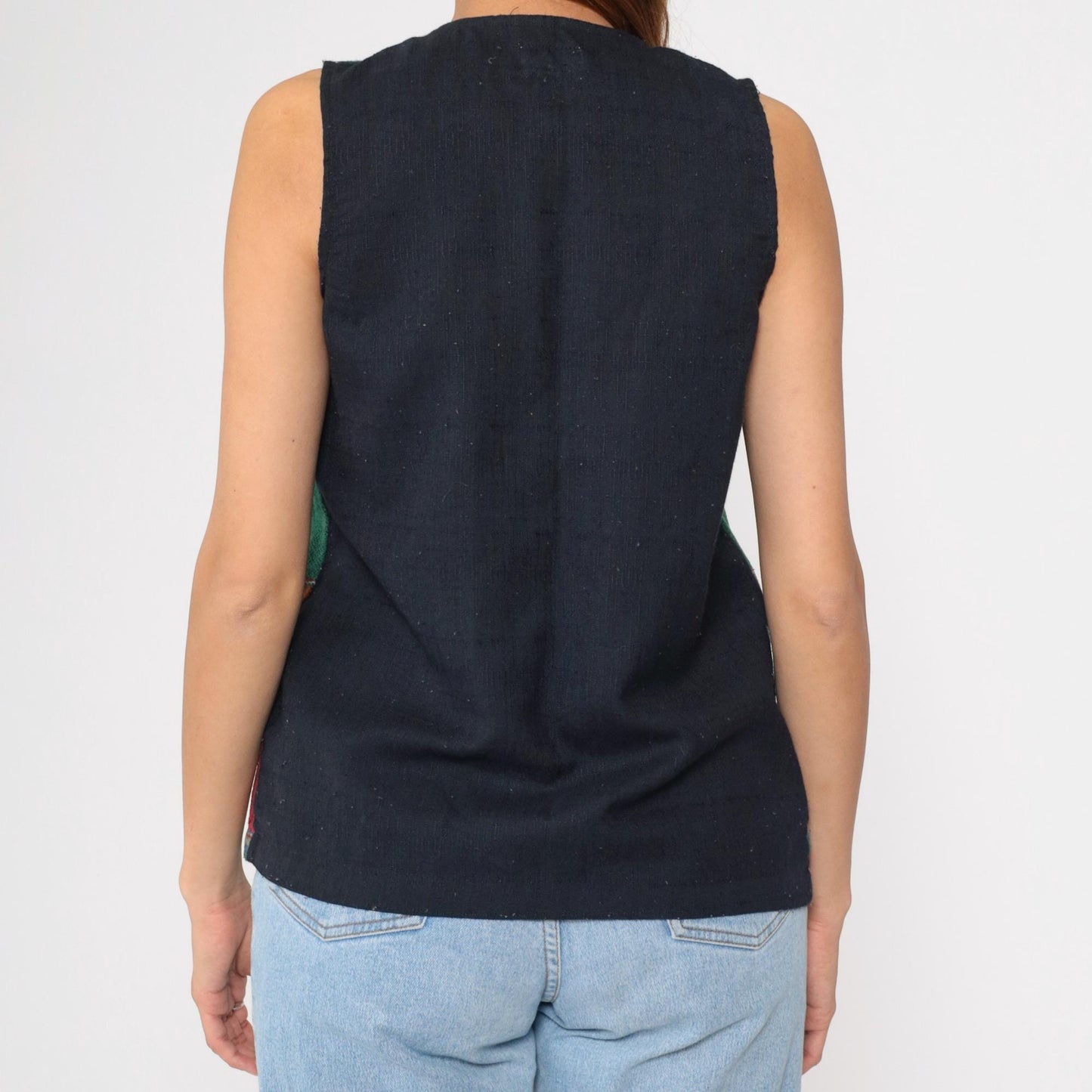 90s Striped Southwestern Woven Vest Multicolor V-Neck Button-Up Small