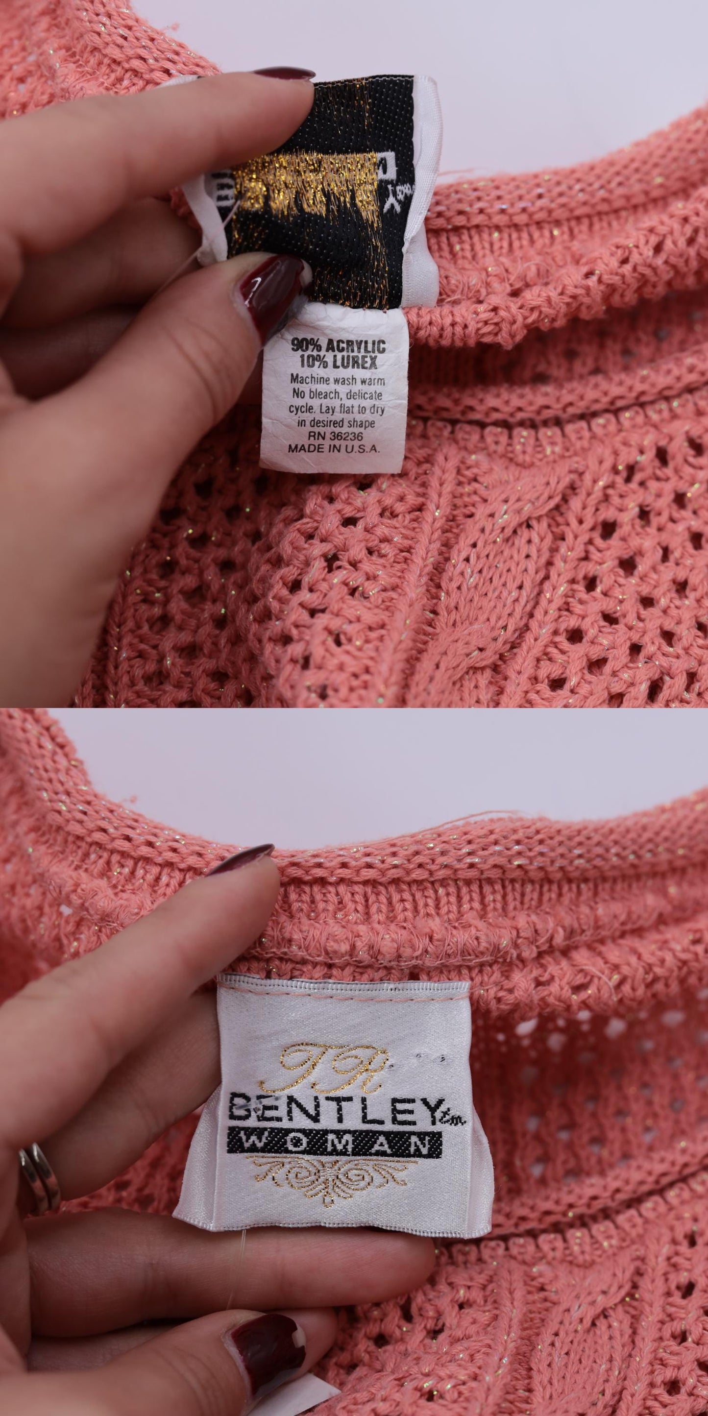 90s Metallic Pink Cable Knit Sweater Openwork Pullover Plus Size XXL