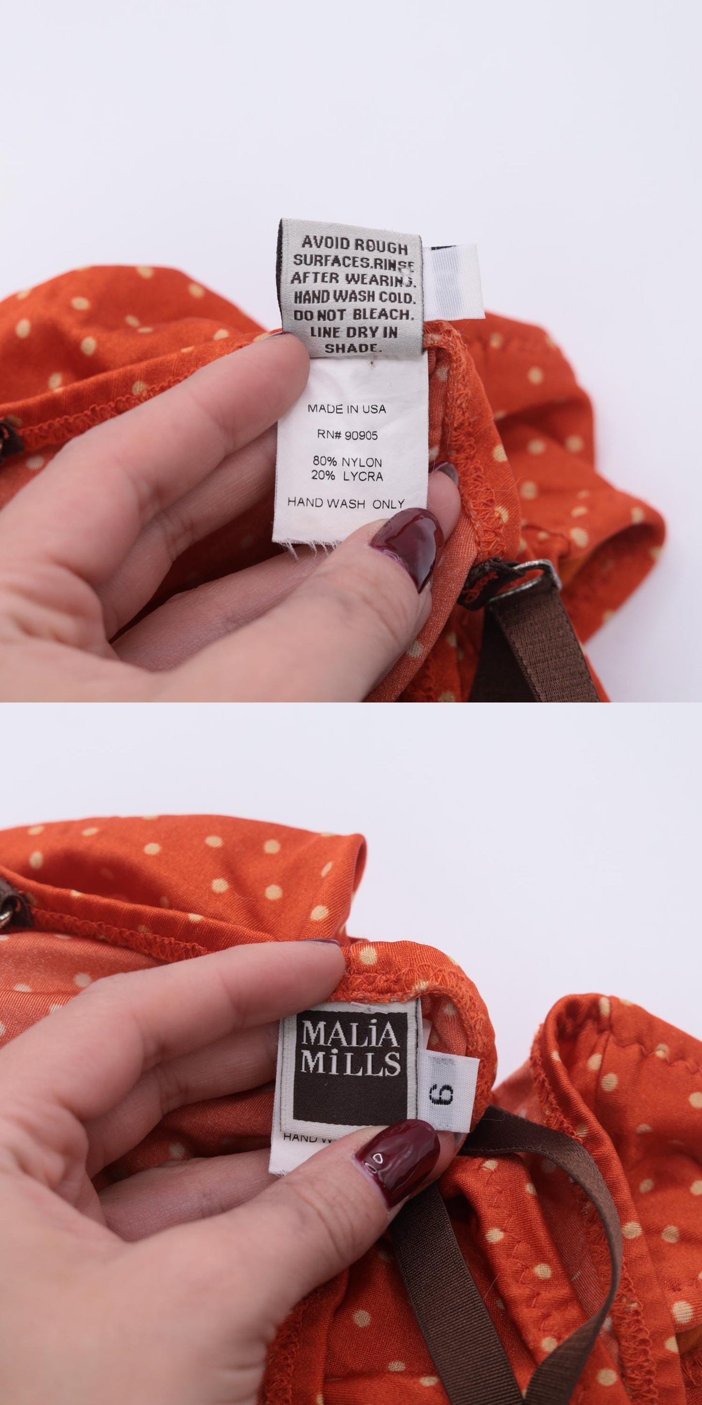 Malia Mills Orange Polka Dot One-Piece Swimsuit Ruched Bust Small 6