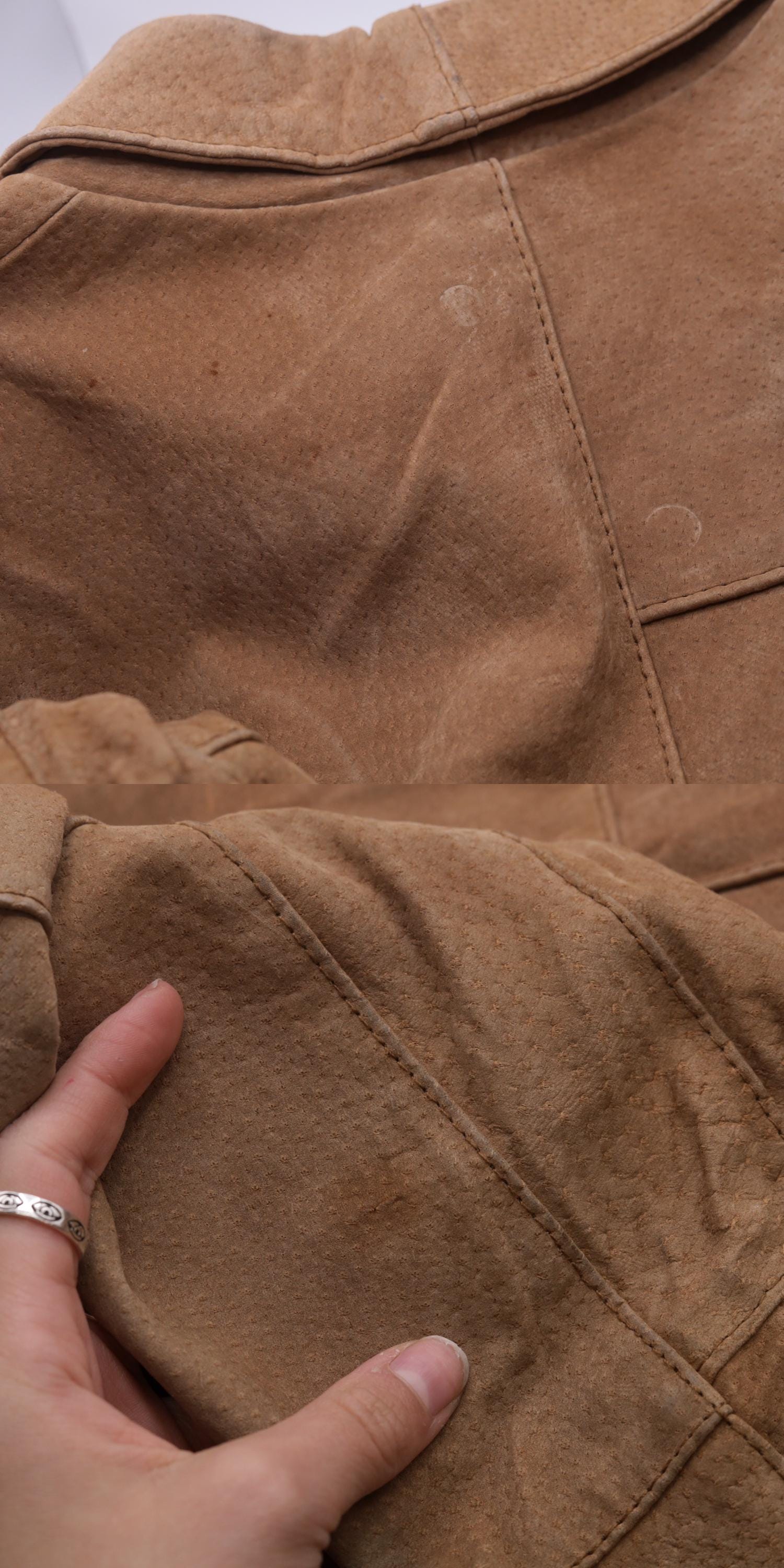 Y2K Tan Suede Leather Jacket Button Front Blazer Medium M