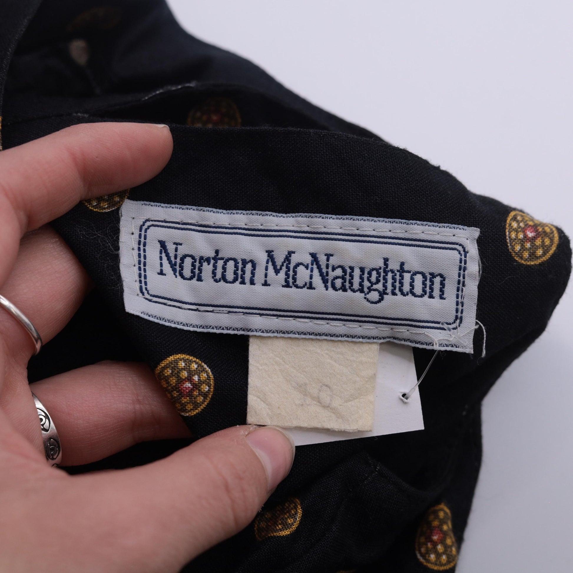 80s Norton McNaughton Black Coin Print Blouse Keyhole Back Medium