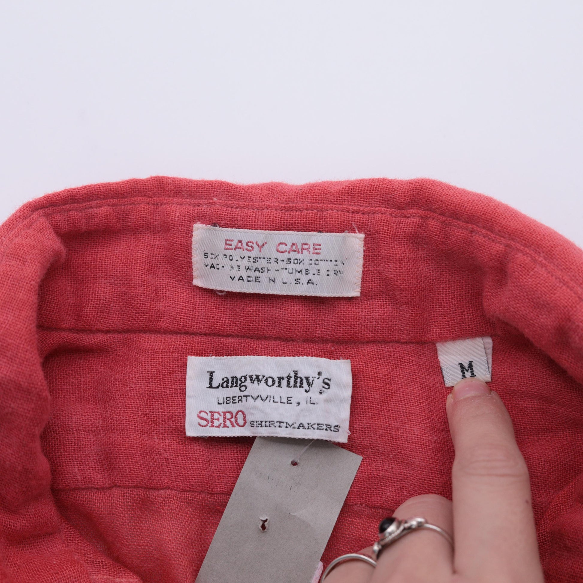 70s Langworthy's Sheer Red Button-Up Shirt Short Sleeve Men's Medium