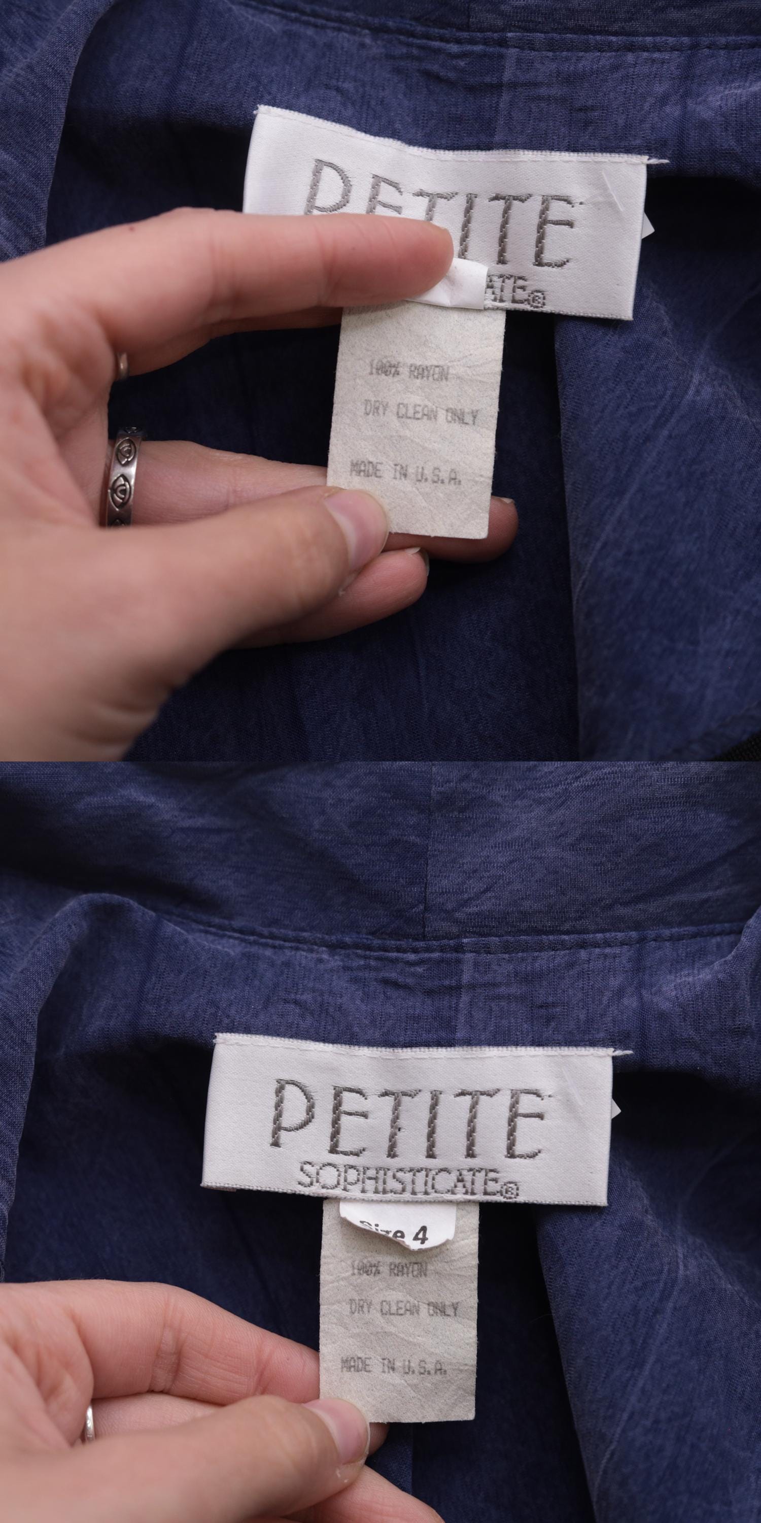 90s Petite Sophisticate Navy Faux Wrap Dress Rayon Shawl Collar Mini Small