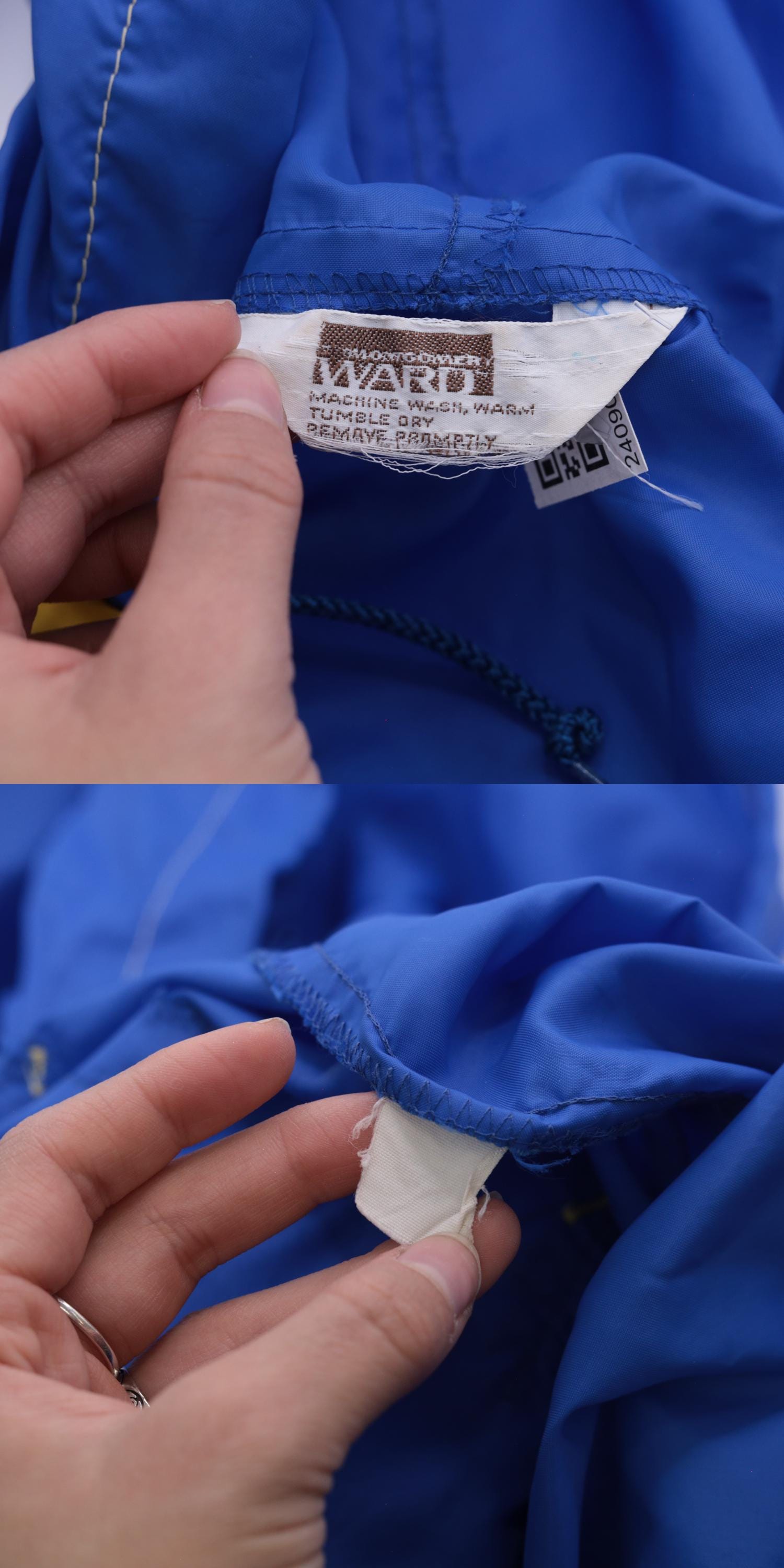 80s Blue Yellow Color Block Windbreaker Hooded Zip Jacket Medium