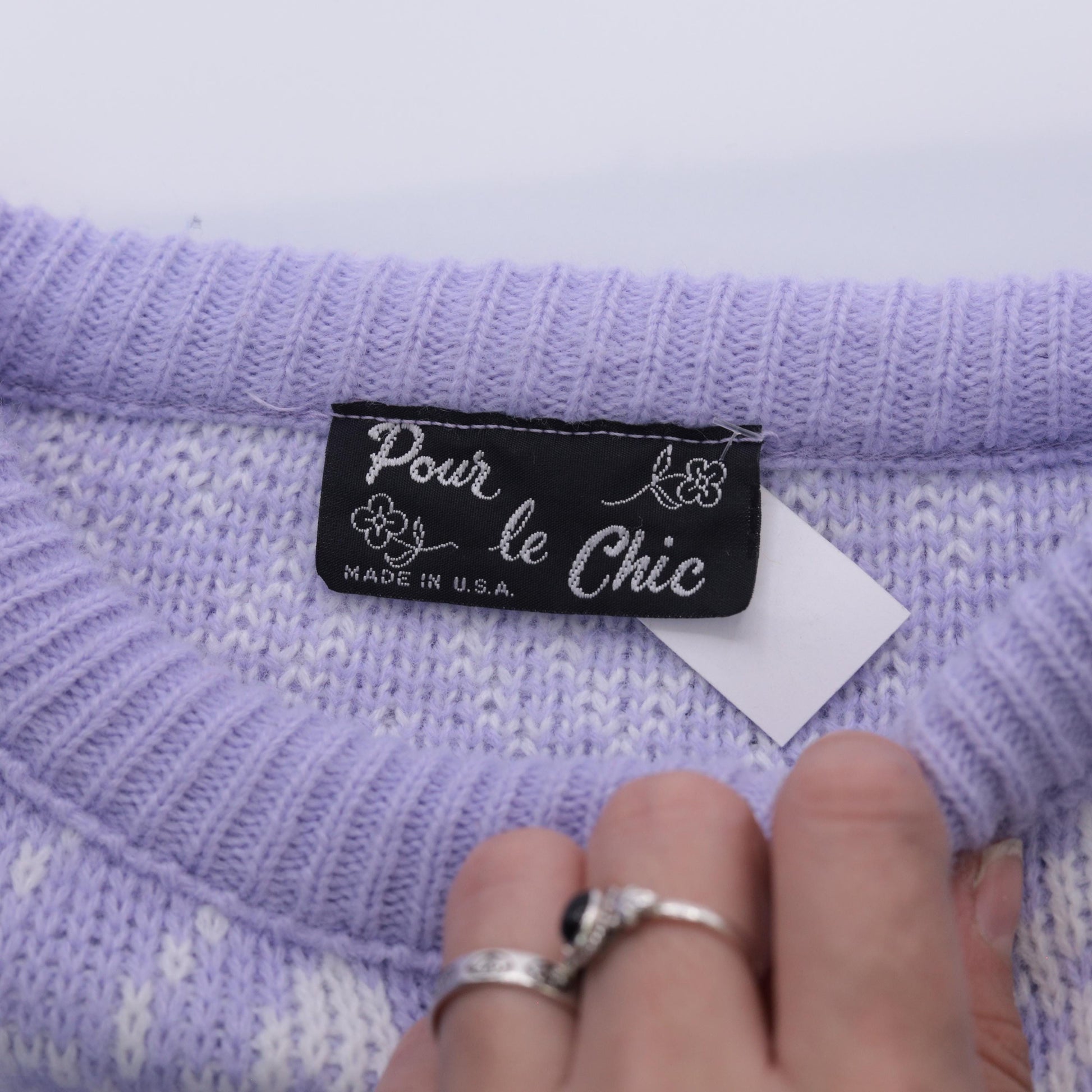 80s Lavender Diamond Geometric Knit Sweater Crewneck Pullover Medium Large