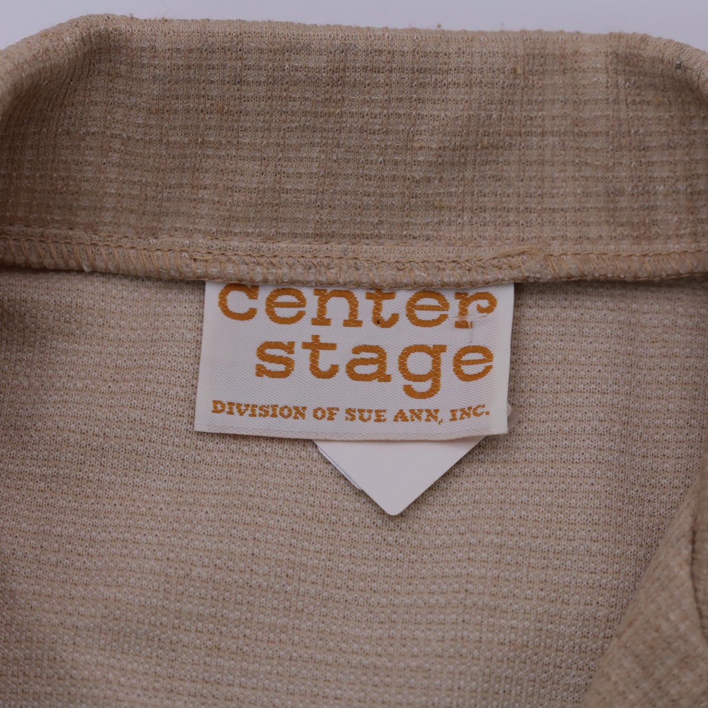 70s Beige Polyester Blazer Button-Up Jacket Deep V Neck Small