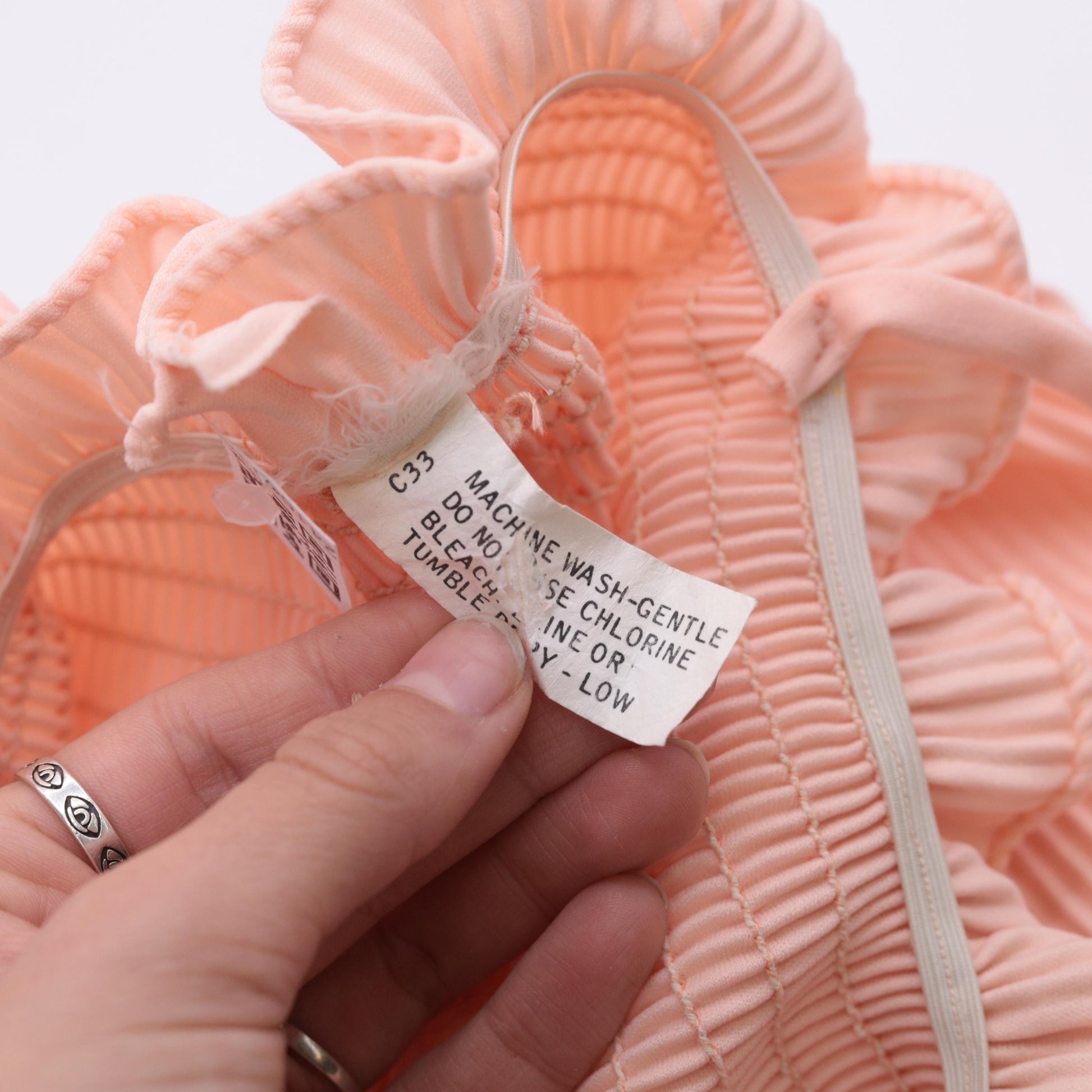 70s Peach Maxi Sundress Smocked Knife Pleated Spaghetti Strap Small Medium