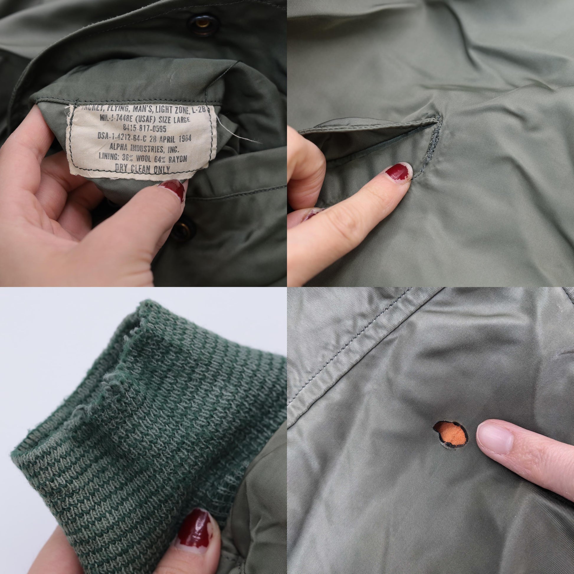 1960s USAF MA-1 Flight Jacket Alpha Industries Sage Green Orange Lined Large