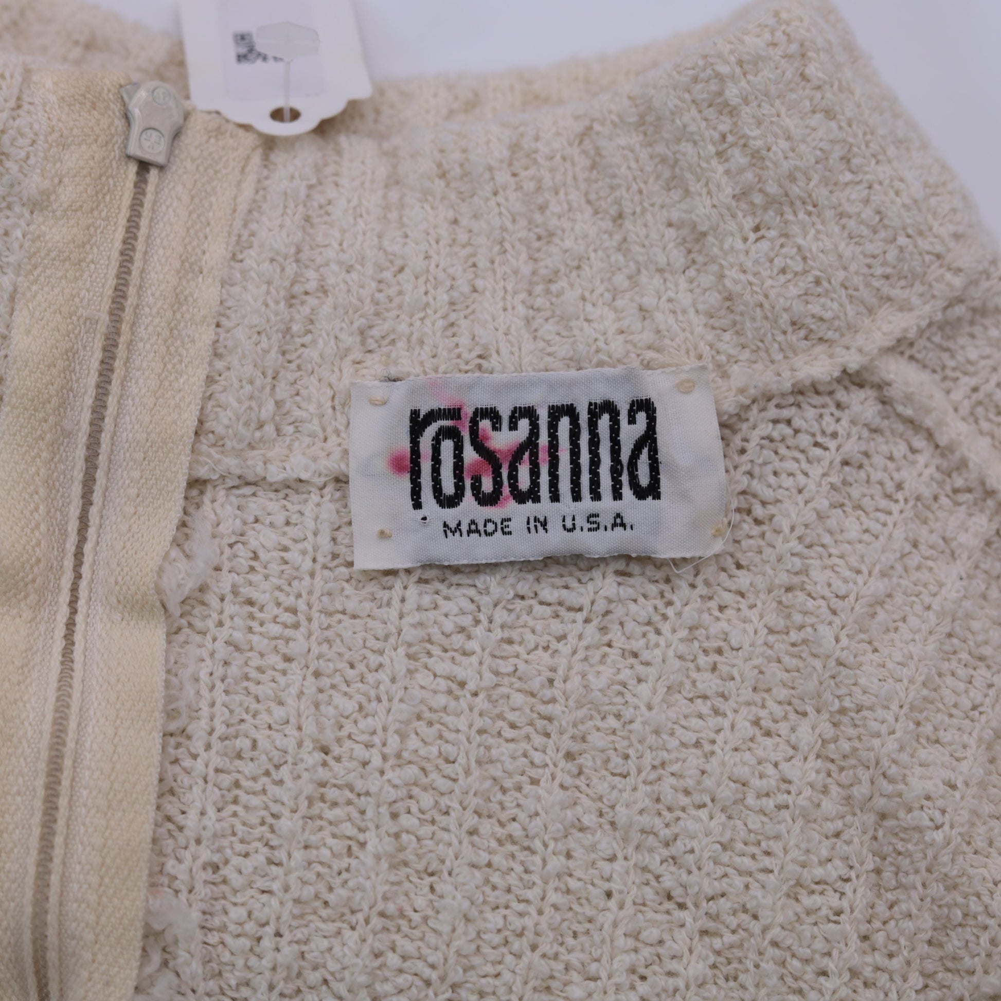 70s Rosanna Cream Ribbed Knit Mock Neck Short Sleeve Top Small Medium