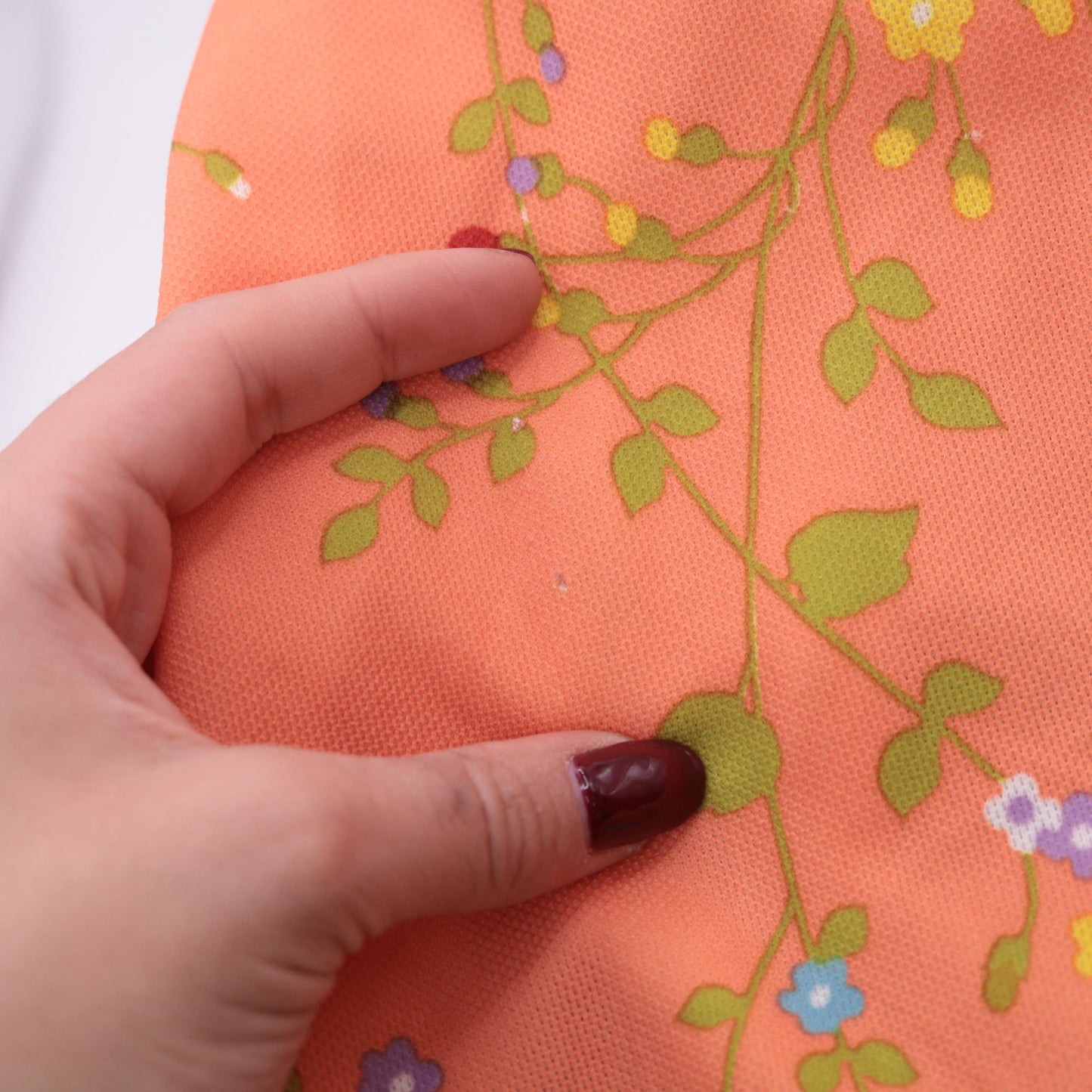 70s Smartique Floral Button-Up Blouse Orange Dagger Collar Short Sleeve Medium