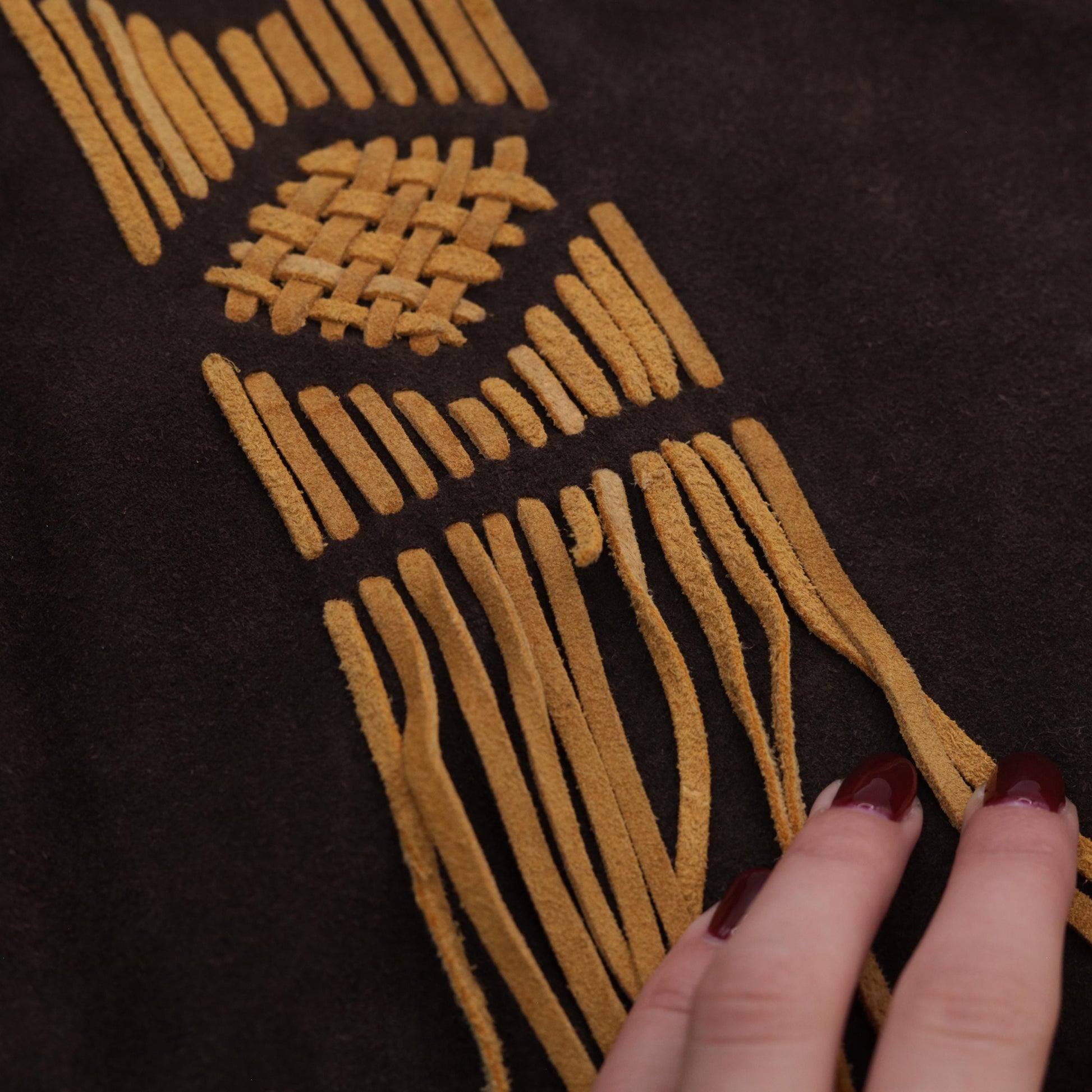 70s Brown Suede Fringe Vest Open Front Tie Sleeveless Medium M